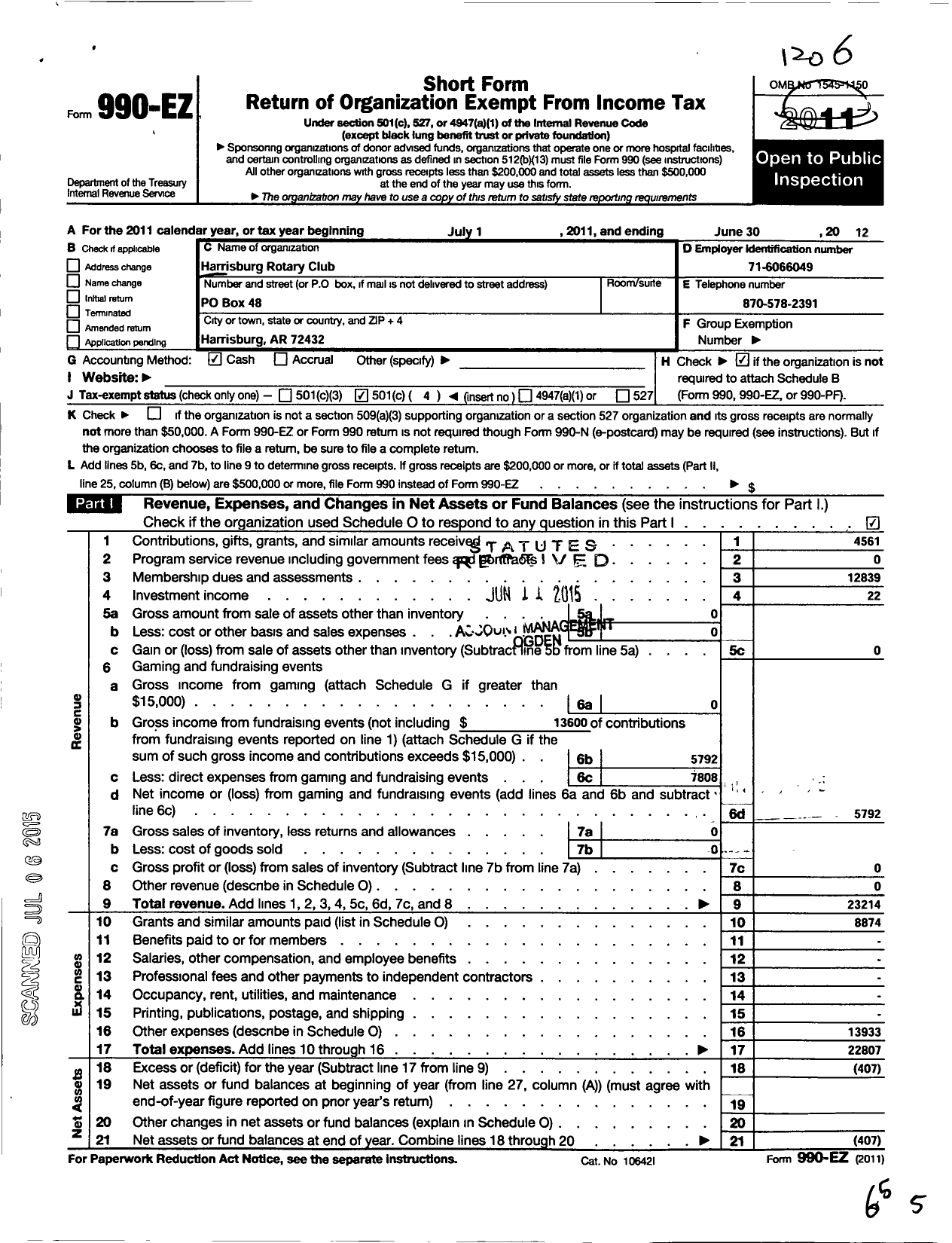 Image of first page of 2011 Form 990EO for Rotary International