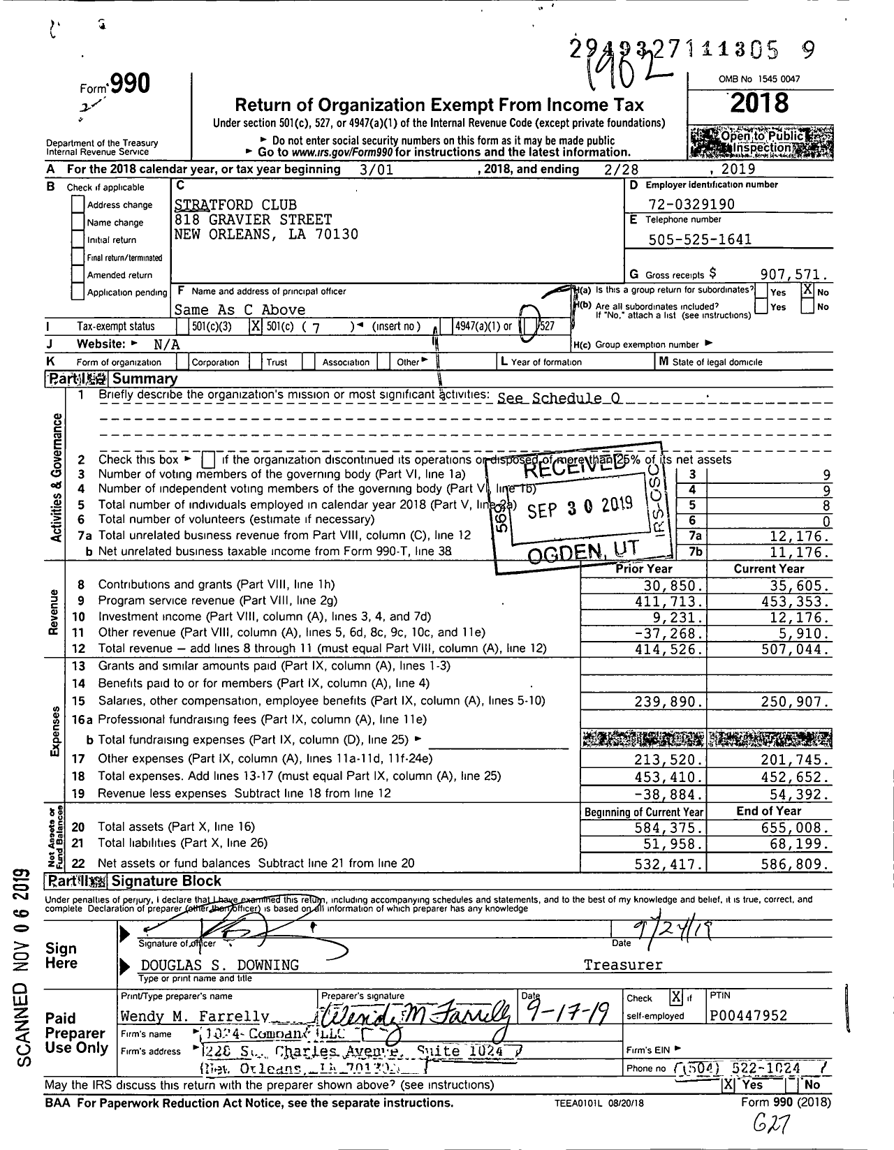 Image of first page of 2018 Form 990O for Stratford Club