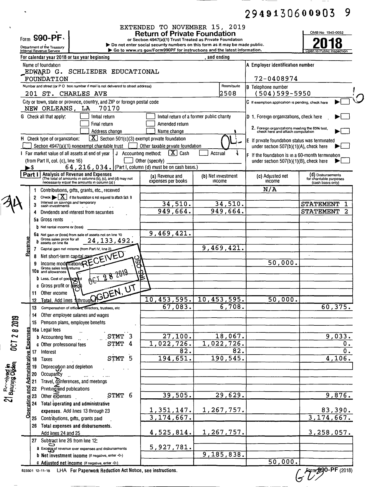 Image of first page of 2018 Form 990PF for Edward G. Schlieder Educational Foundation