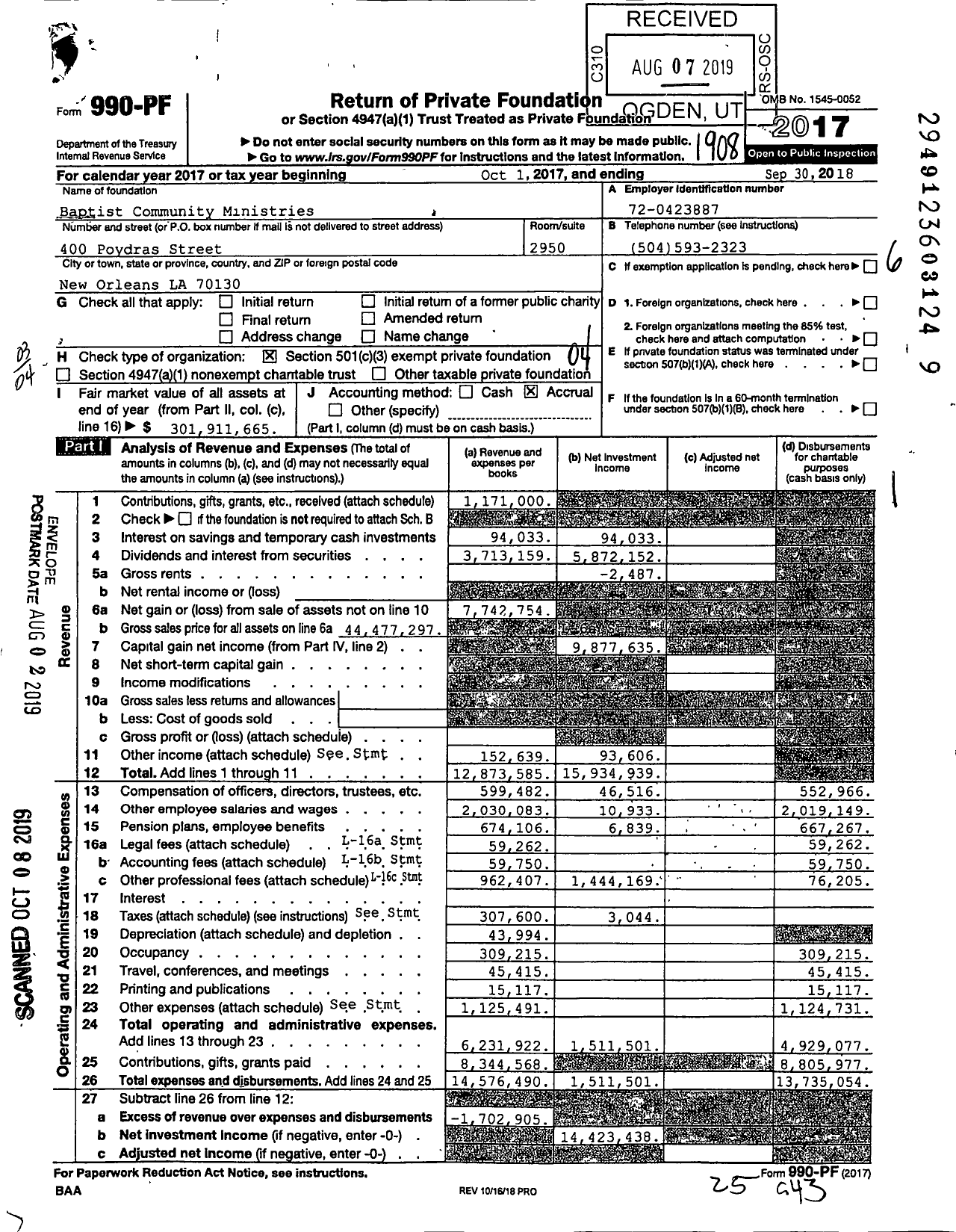 Image of first page of 2018 Form 990PF for Baptist Community Ministries (BCM)