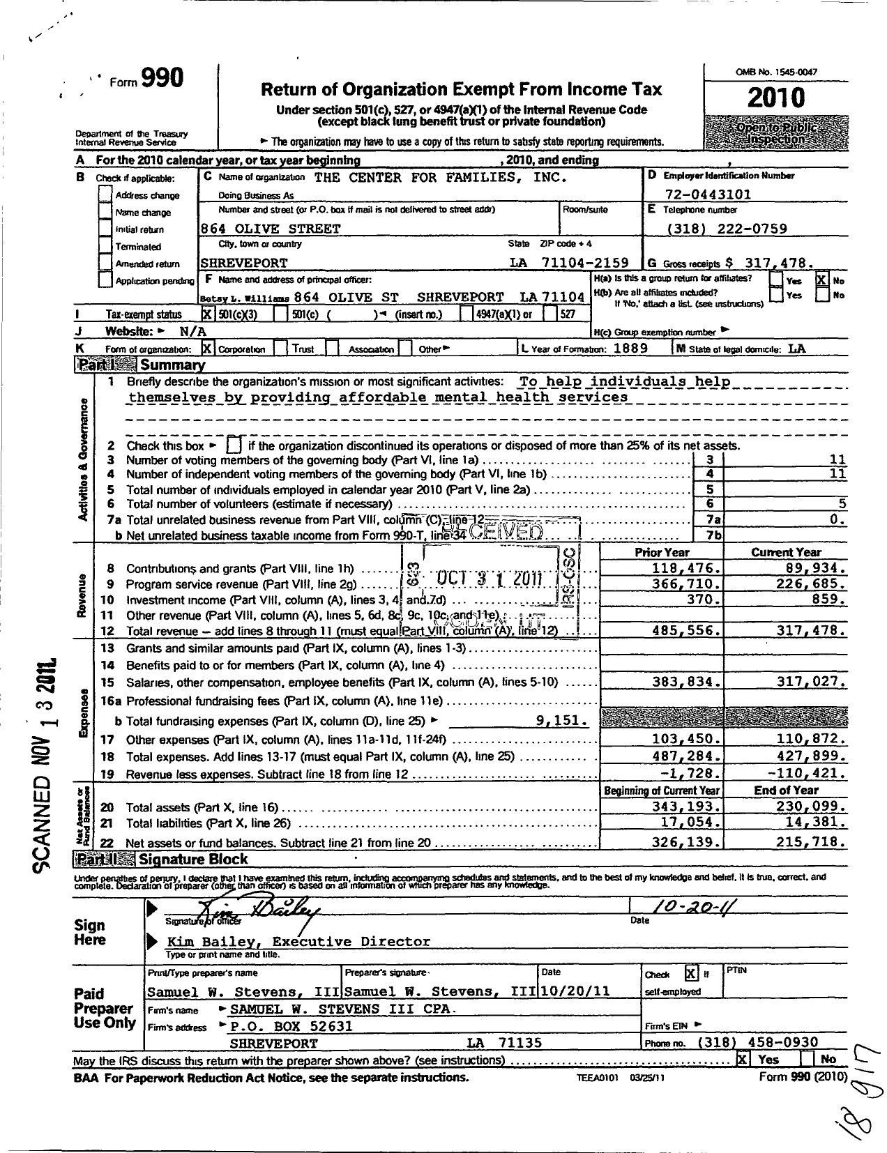 Image of first page of 2010 Form 990 for The Center for Families