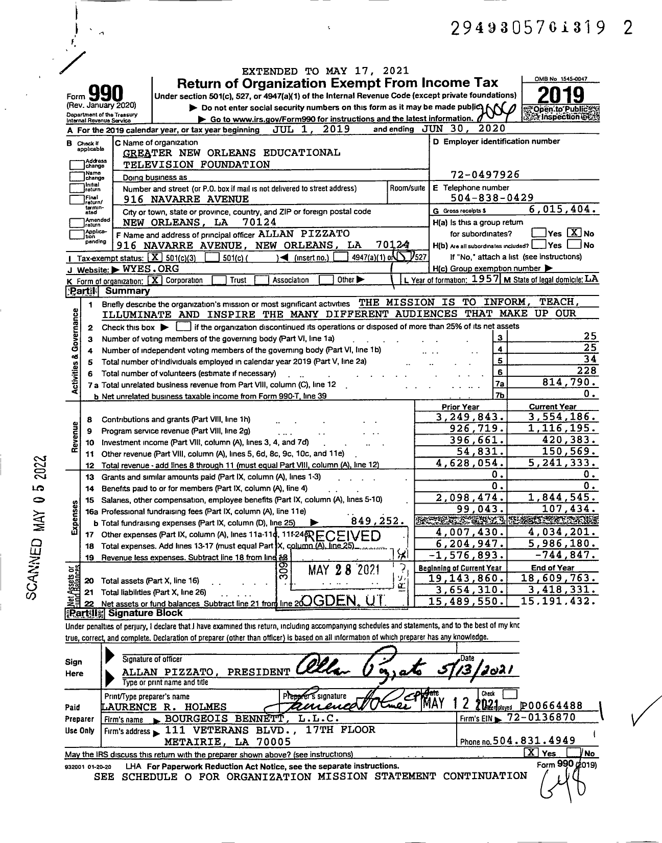 Image of first page of 2019 Form 990 for Greater New Orleans Educational Television Foundation