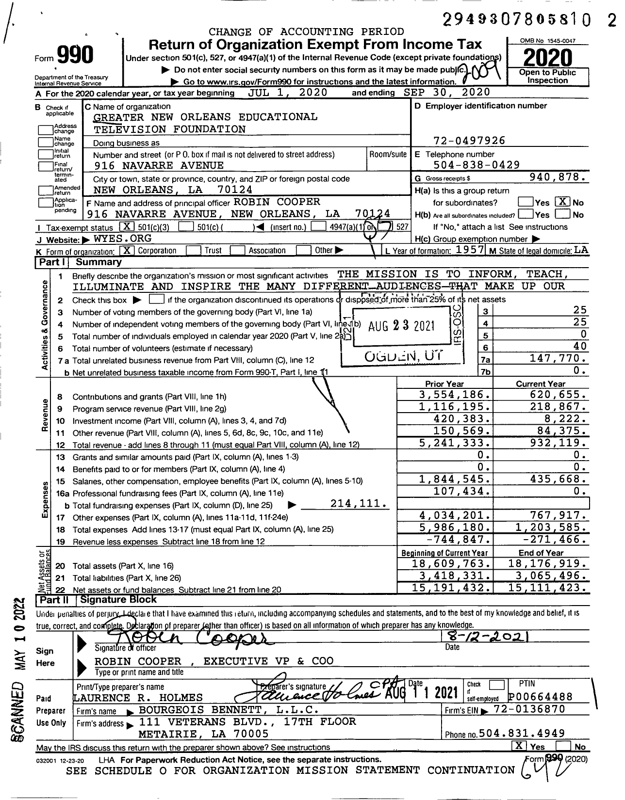 Image of first page of 2019 Form 990 for Greater New Orleans Educational Television Foundation