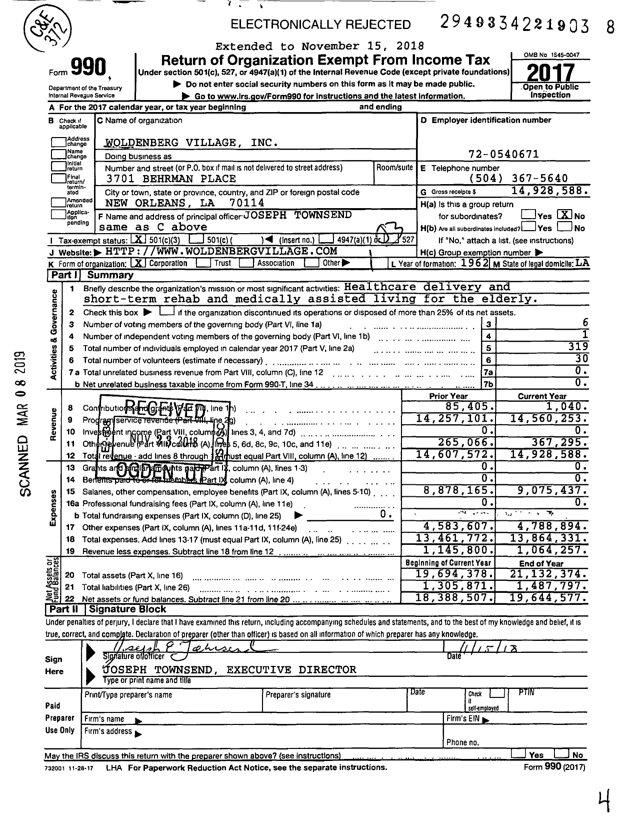 Image of first page of 2017 Form 990 for Woldenberg Village