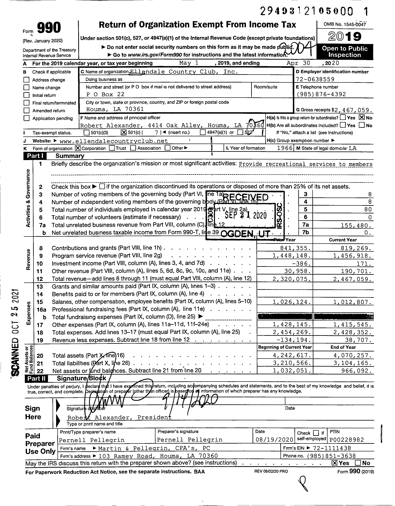 Image of first page of 2019 Form 990O for Ellendale Country Club