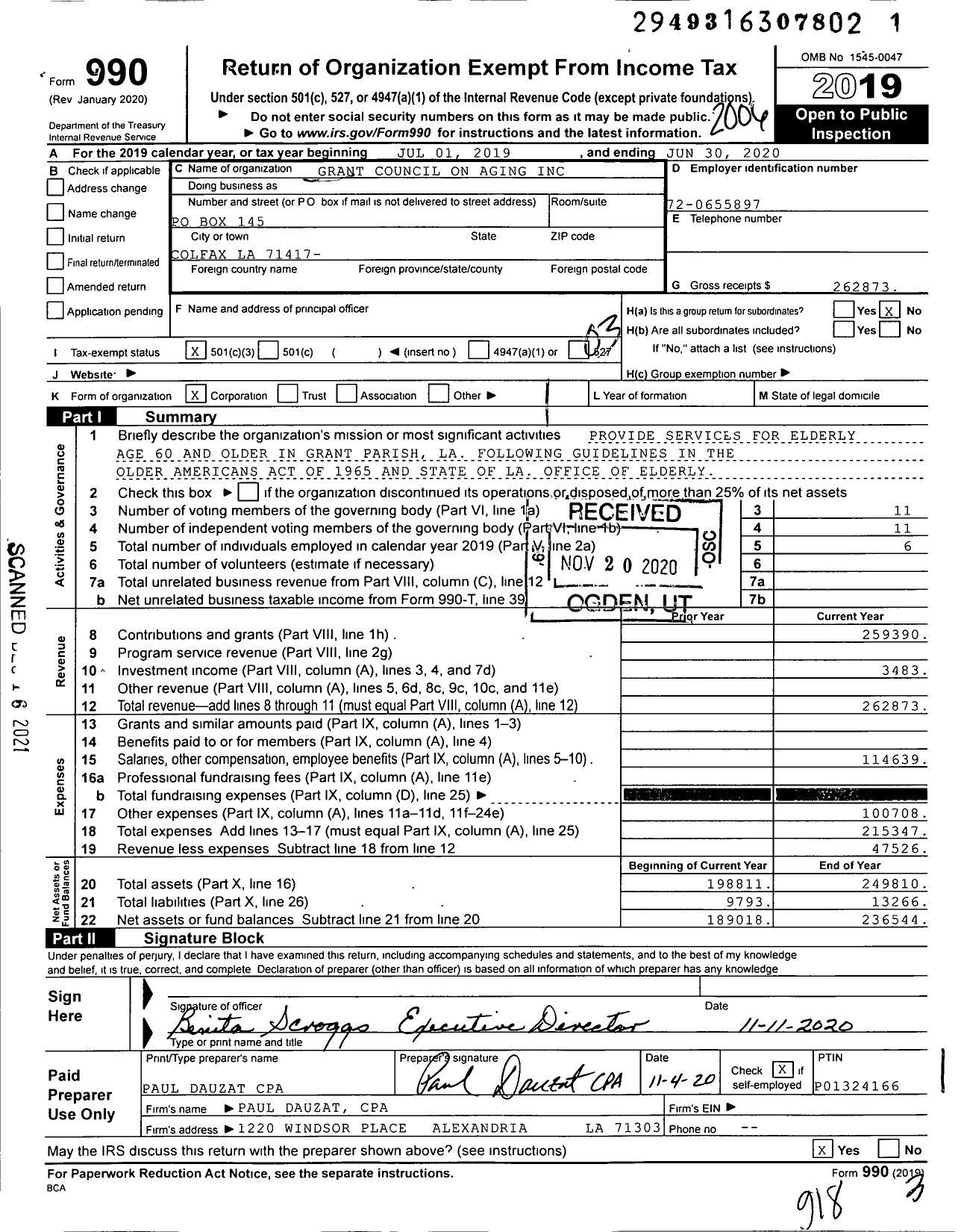 Image of first page of 2019 Form 990 for Grant Council on Aging