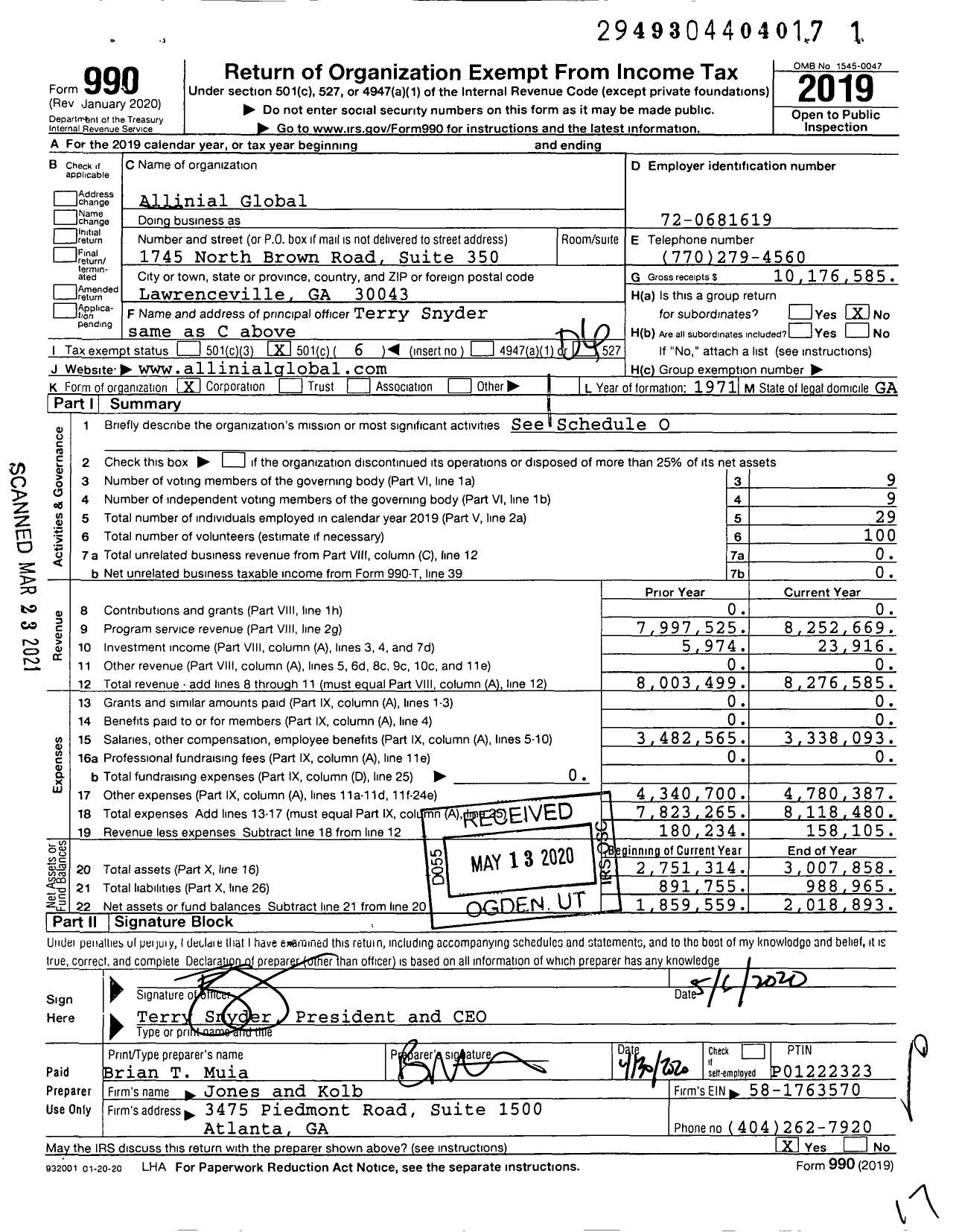 Image of first page of 2019 Form 990O for Allinial Global