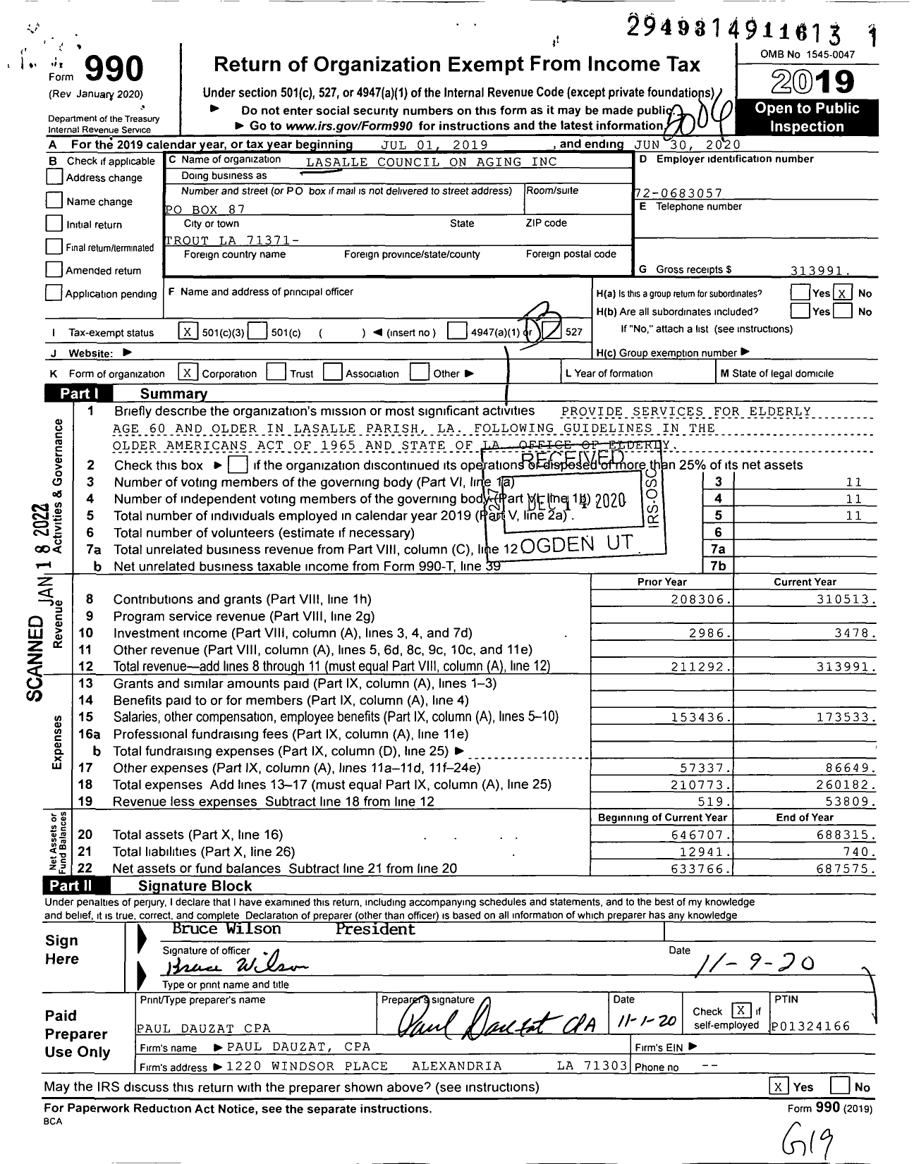 Image of first page of 2019 Form 990 for Lasalle Council on Aging