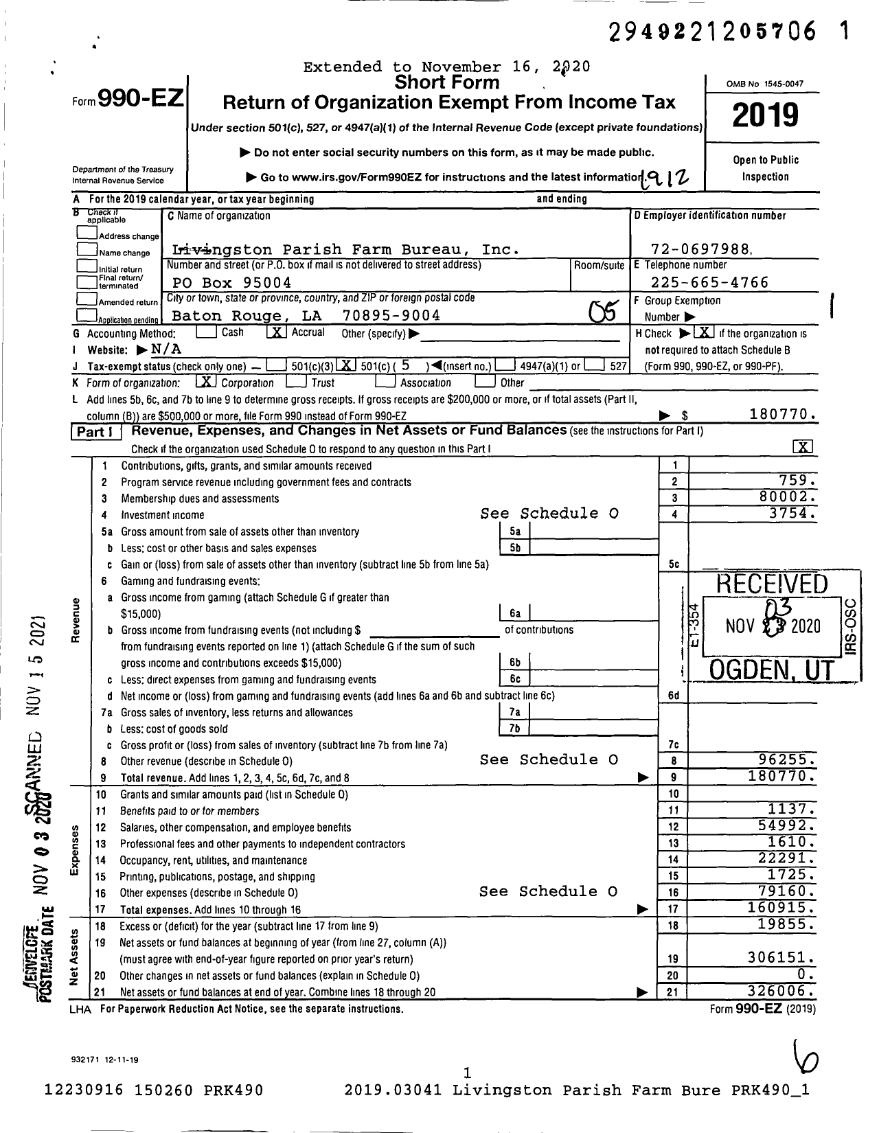 Image of first page of 2019 Form 990EO for Livingston Parish Farm Bureau