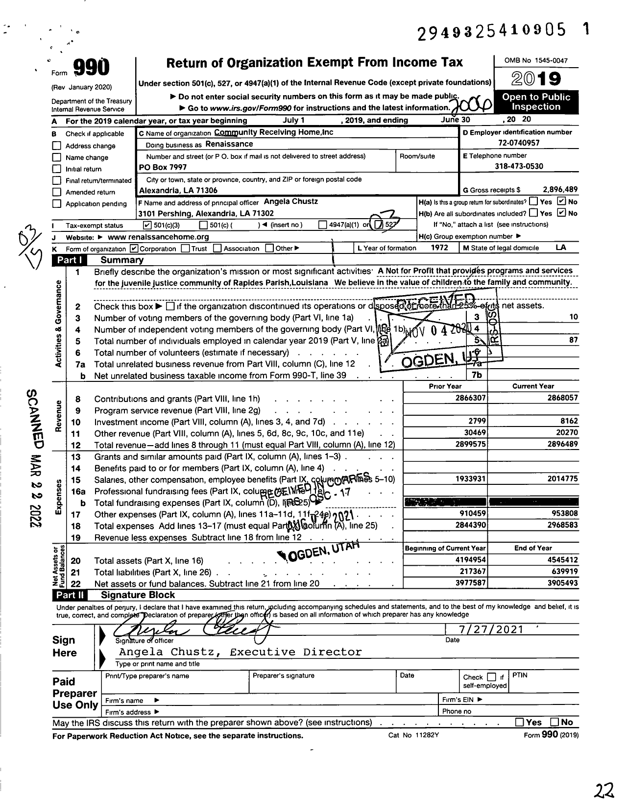 Image of first page of 2019 Form 990 for Renaissance