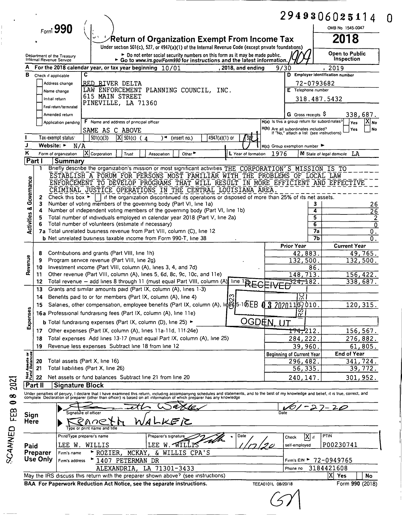 Image of first page of 2018 Form 990O for Red River Delta Law Enforcement Planning Council