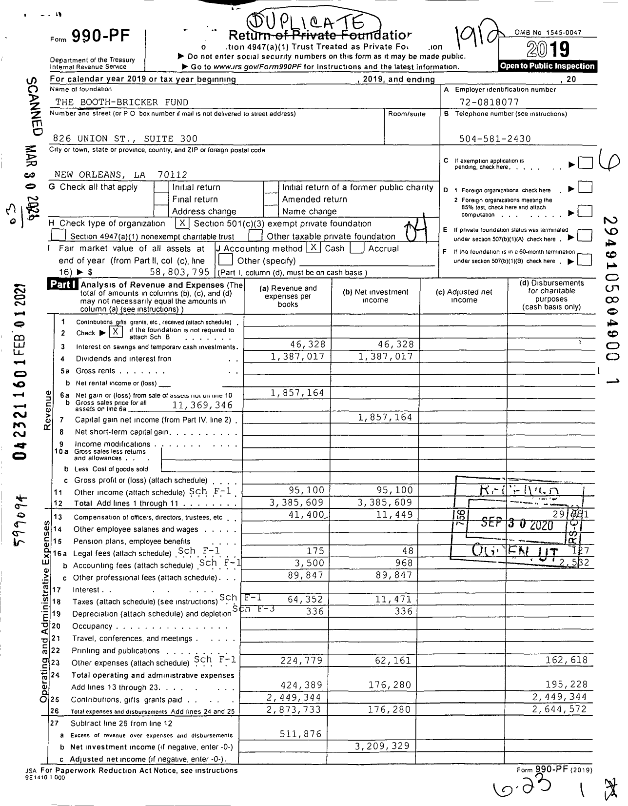 Image of first page of 2019 Form 990PF for Booth-Bricker Fund