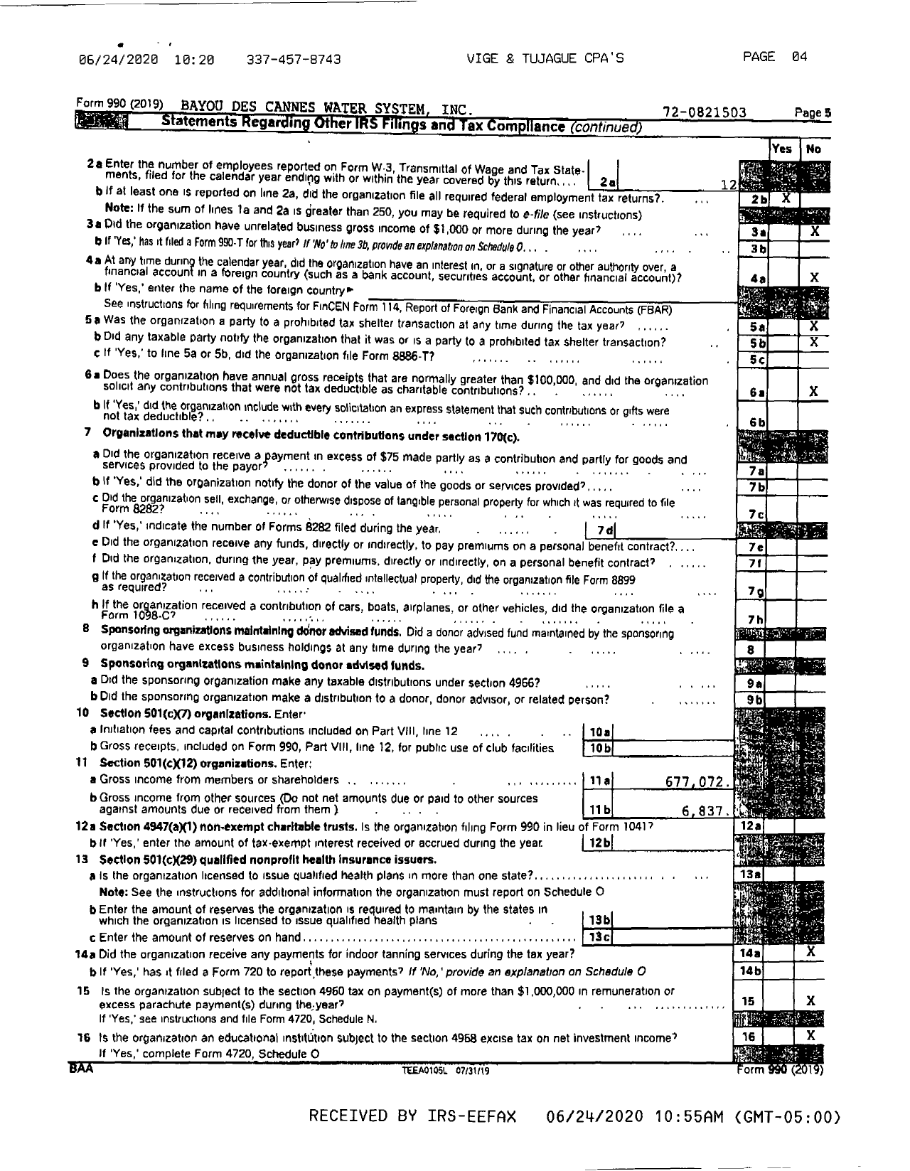 Image of first page of 2019 Form 990R for Bayou Des Cannes Water System