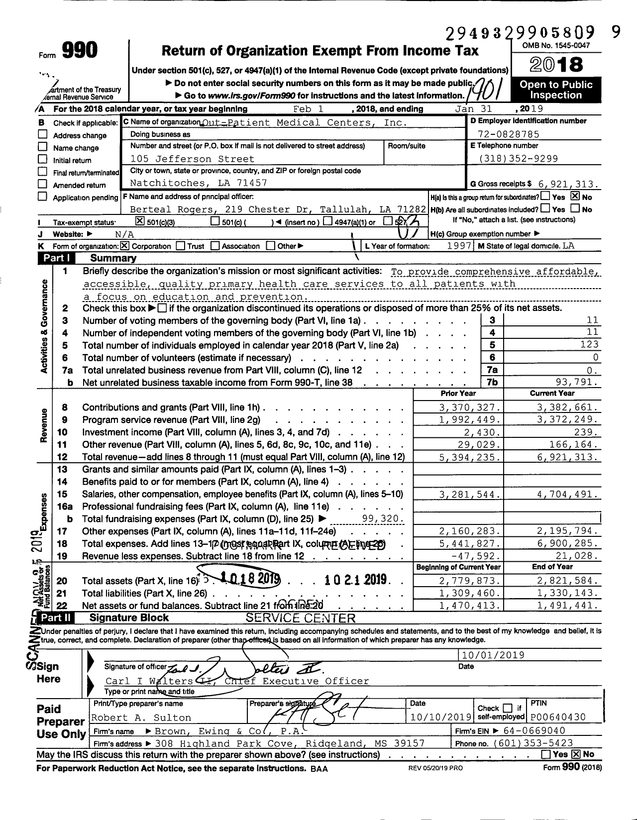 Image of first page of 2018 Form 990 for Outpatient Medical Centers