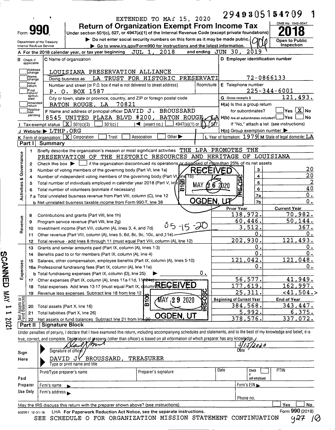 Image of first page of 2018 Form 990 for La Trust for Historic Preservation