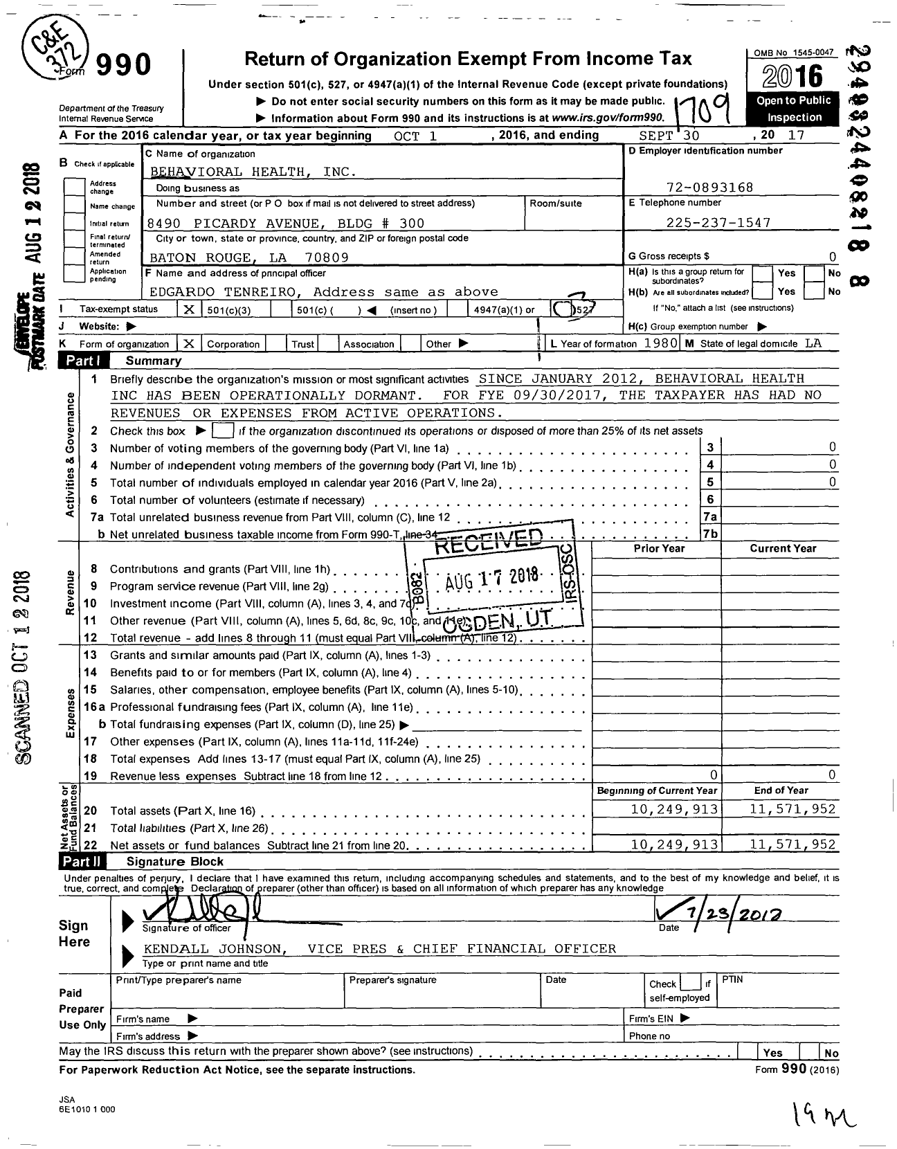 Image of first page of 2016 Form 990 for Behavioral Health