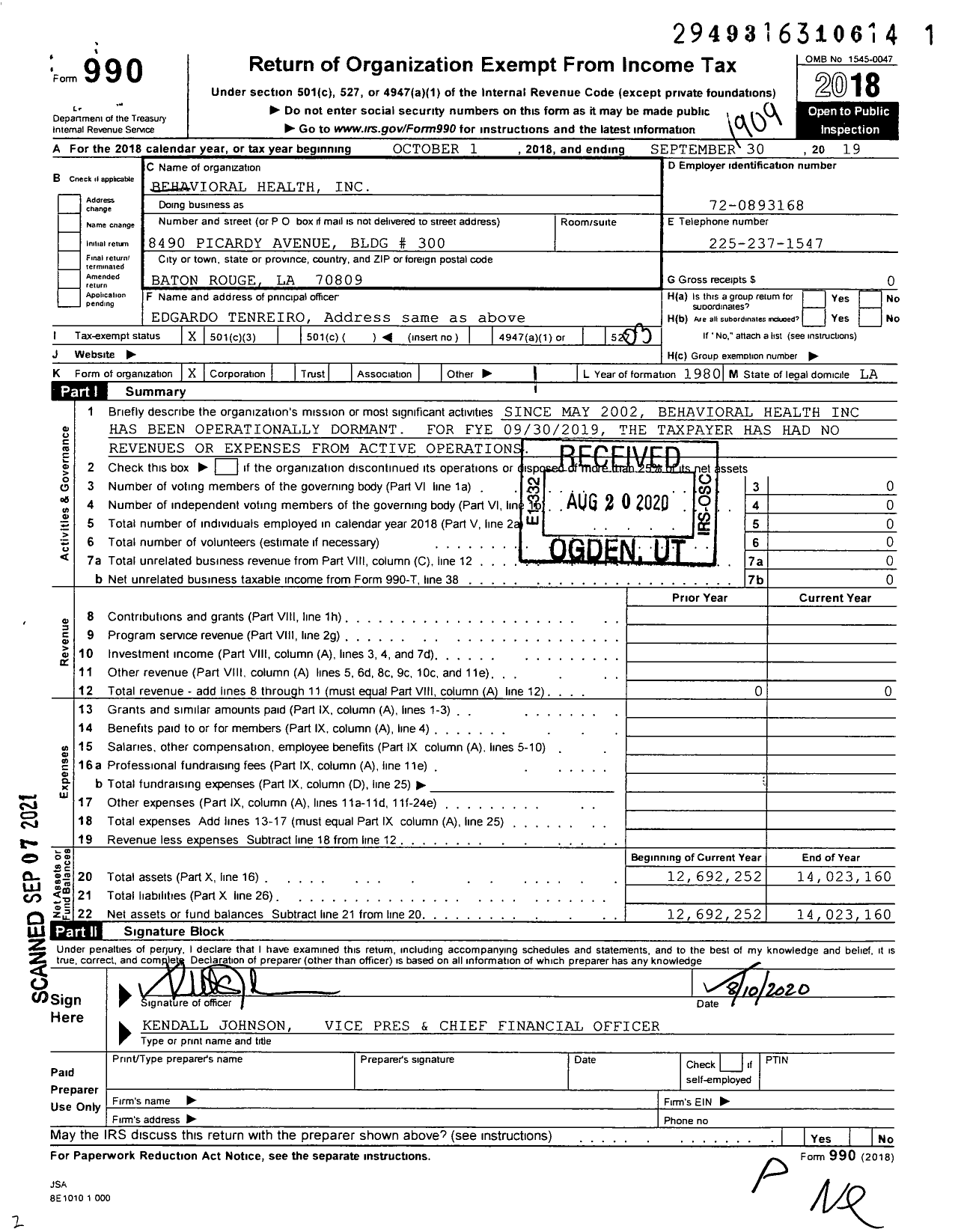 Image of first page of 2018 Form 990 for Behavioral Health