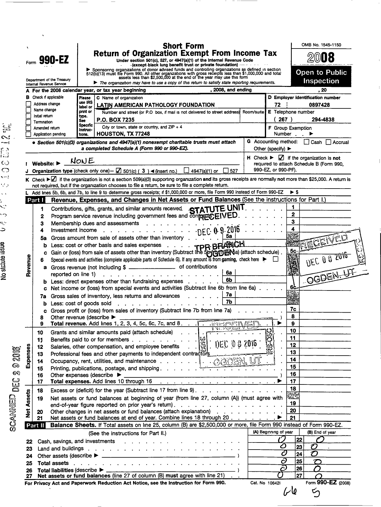 Image of first page of 2008 Form 990EA for Latin American Pathology Foundation