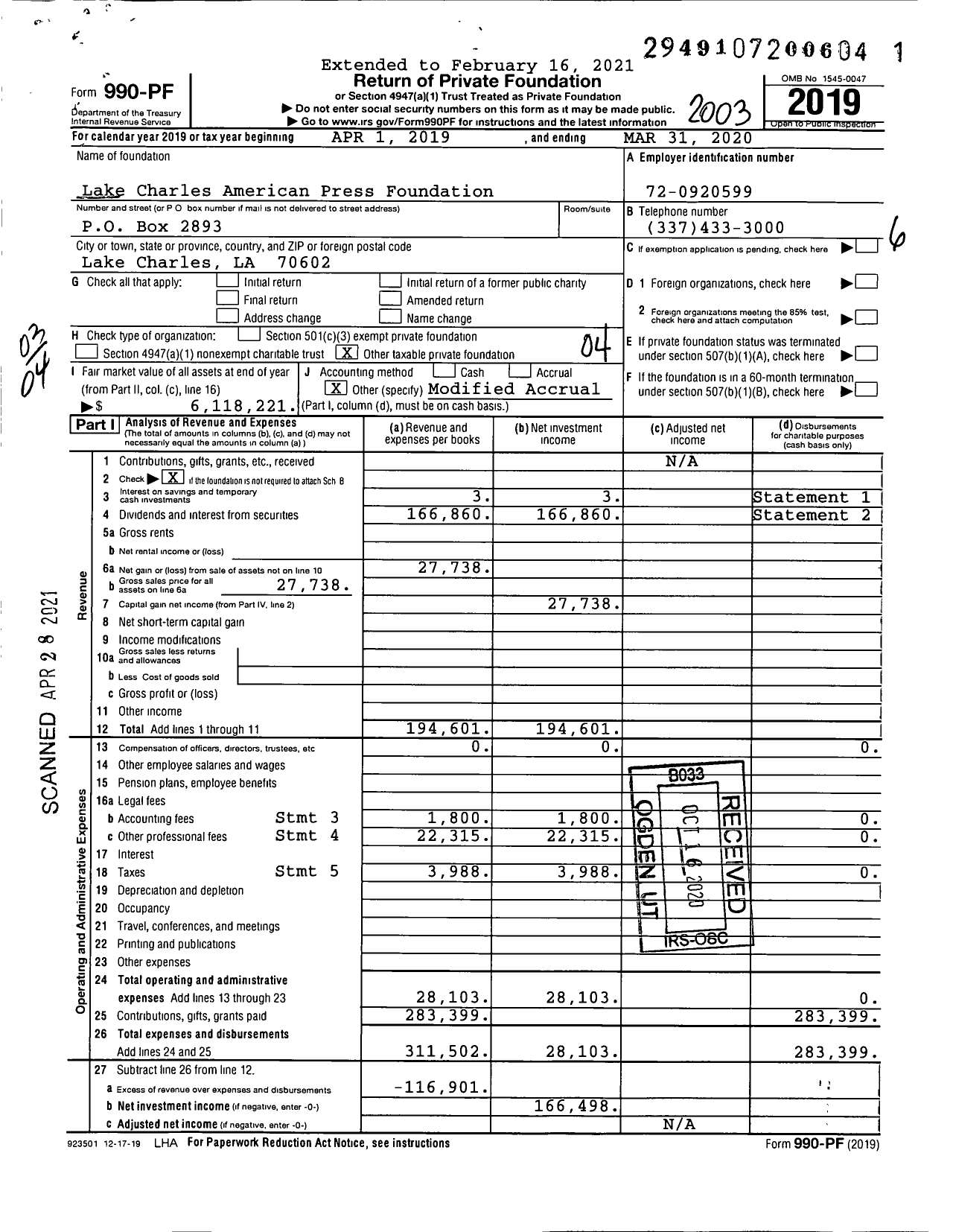 Image of first page of 2019 Form 990PF for Shearman Foundation