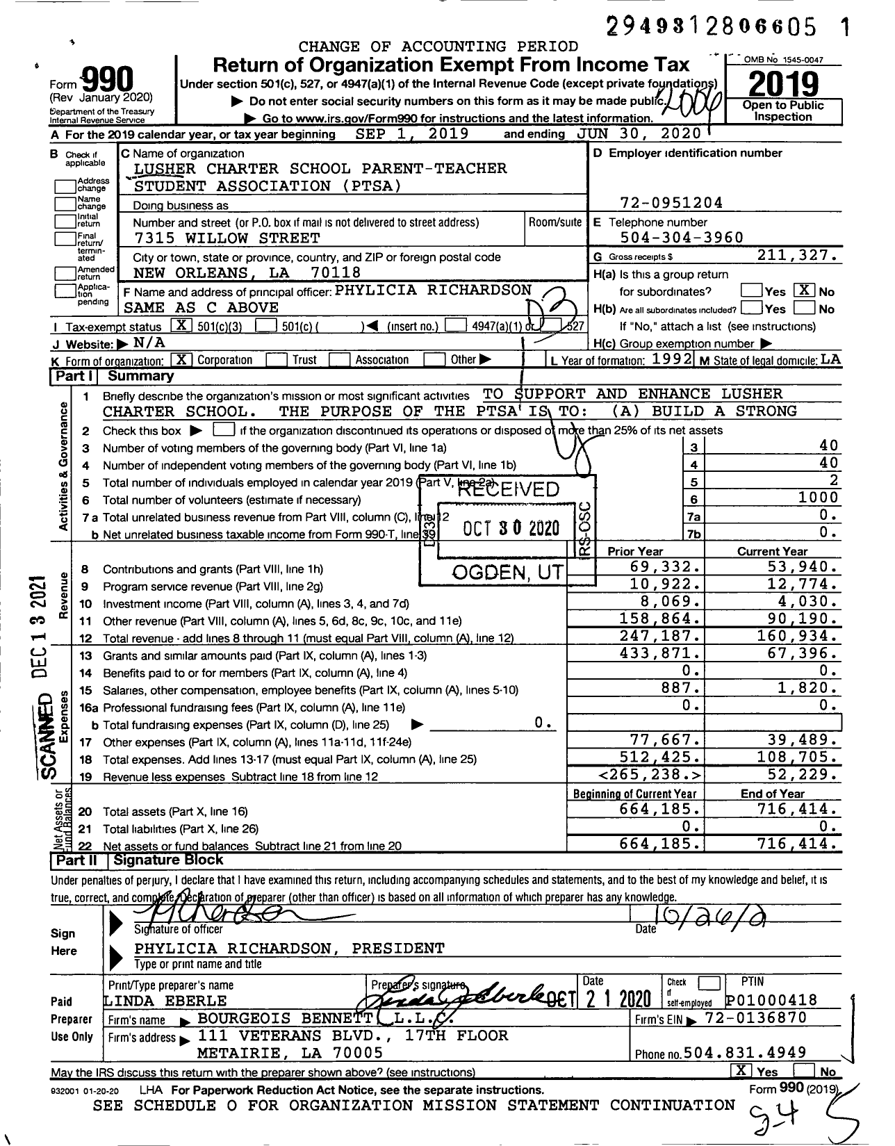 Image of first page of 2019 Form 990 for Willow School Parent-Teacher-Student Association
