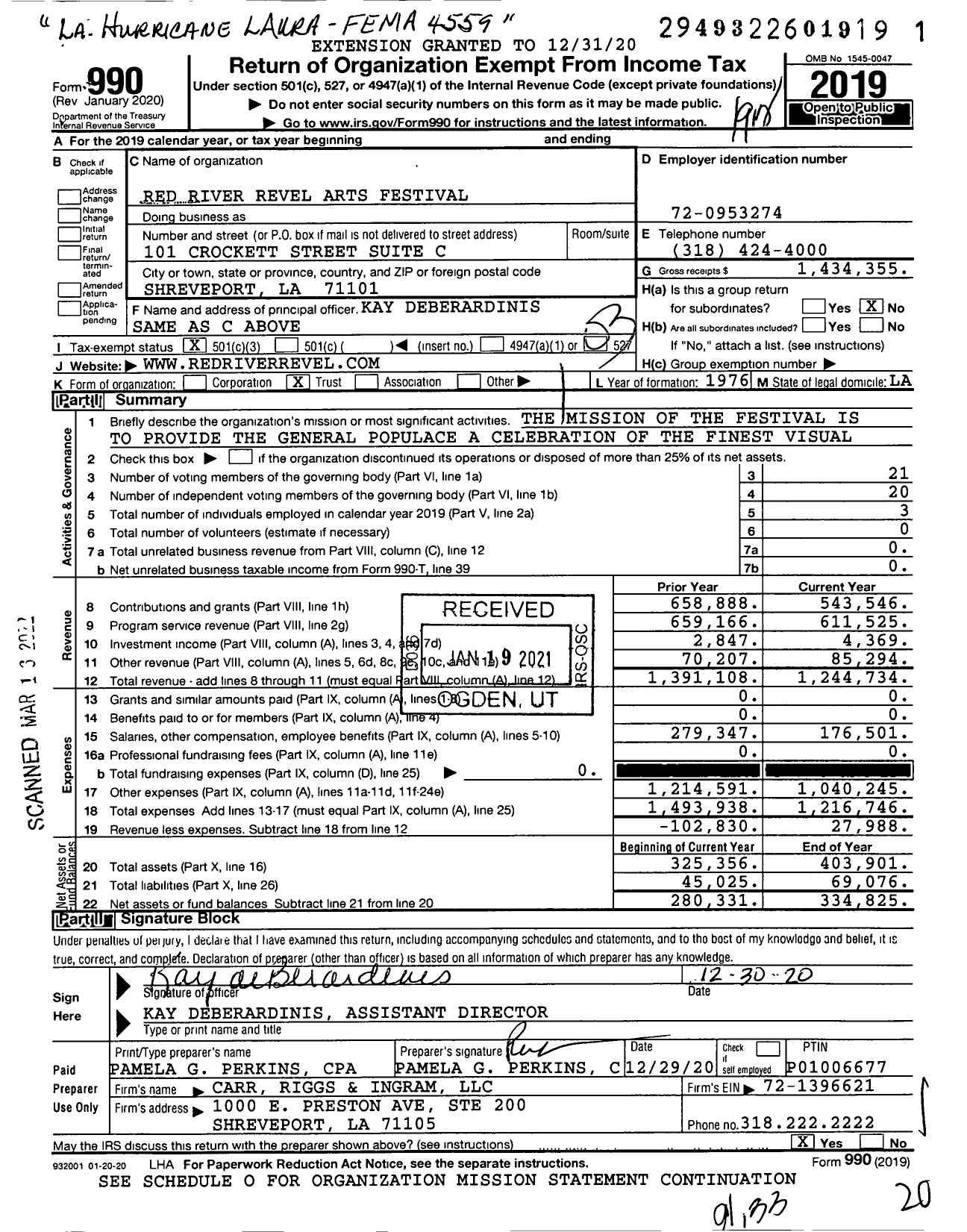 Image of first page of 2019 Form 990 for Red River Revel Arts Festival