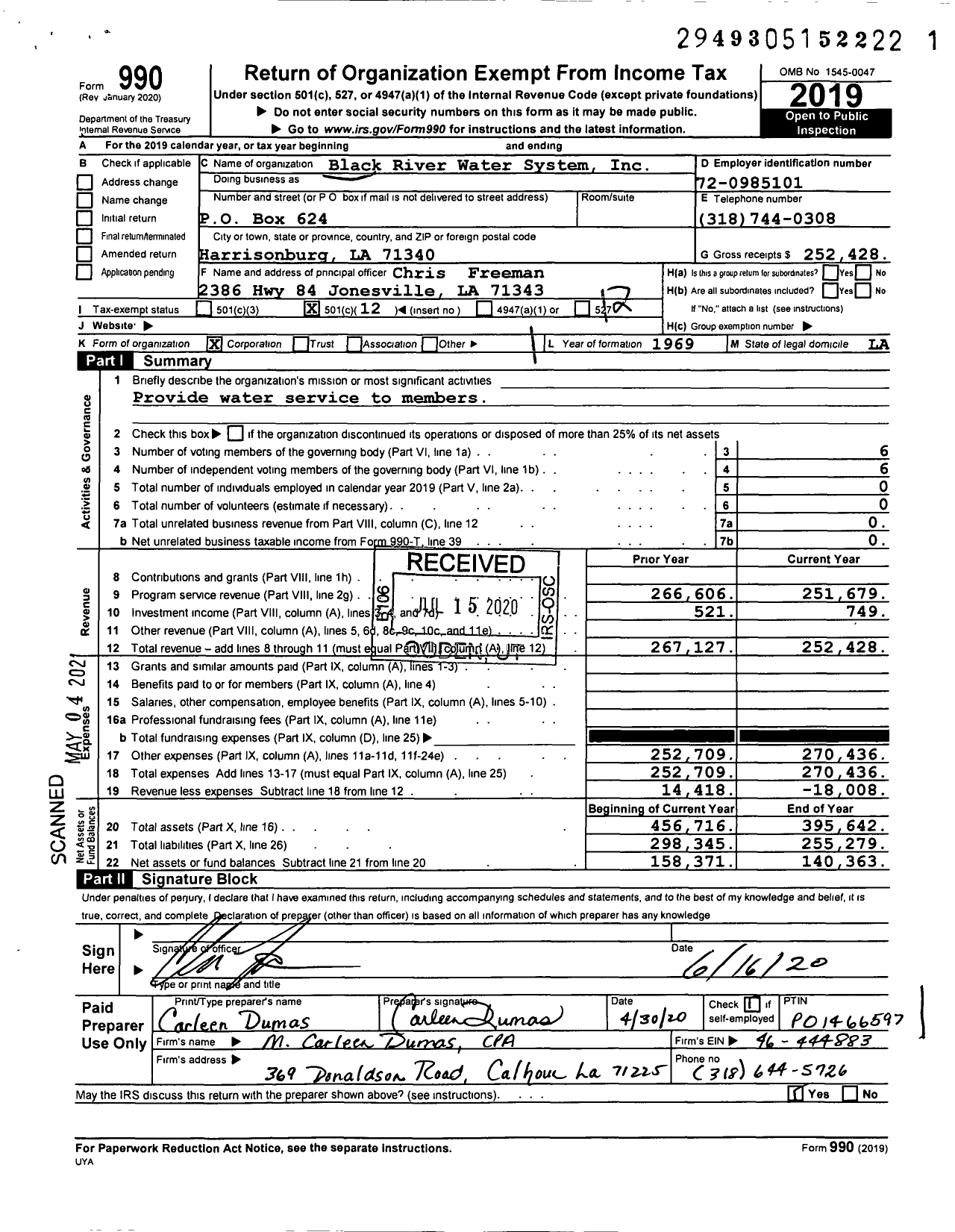 Image of first page of 2019 Form 990O for Black River Water System