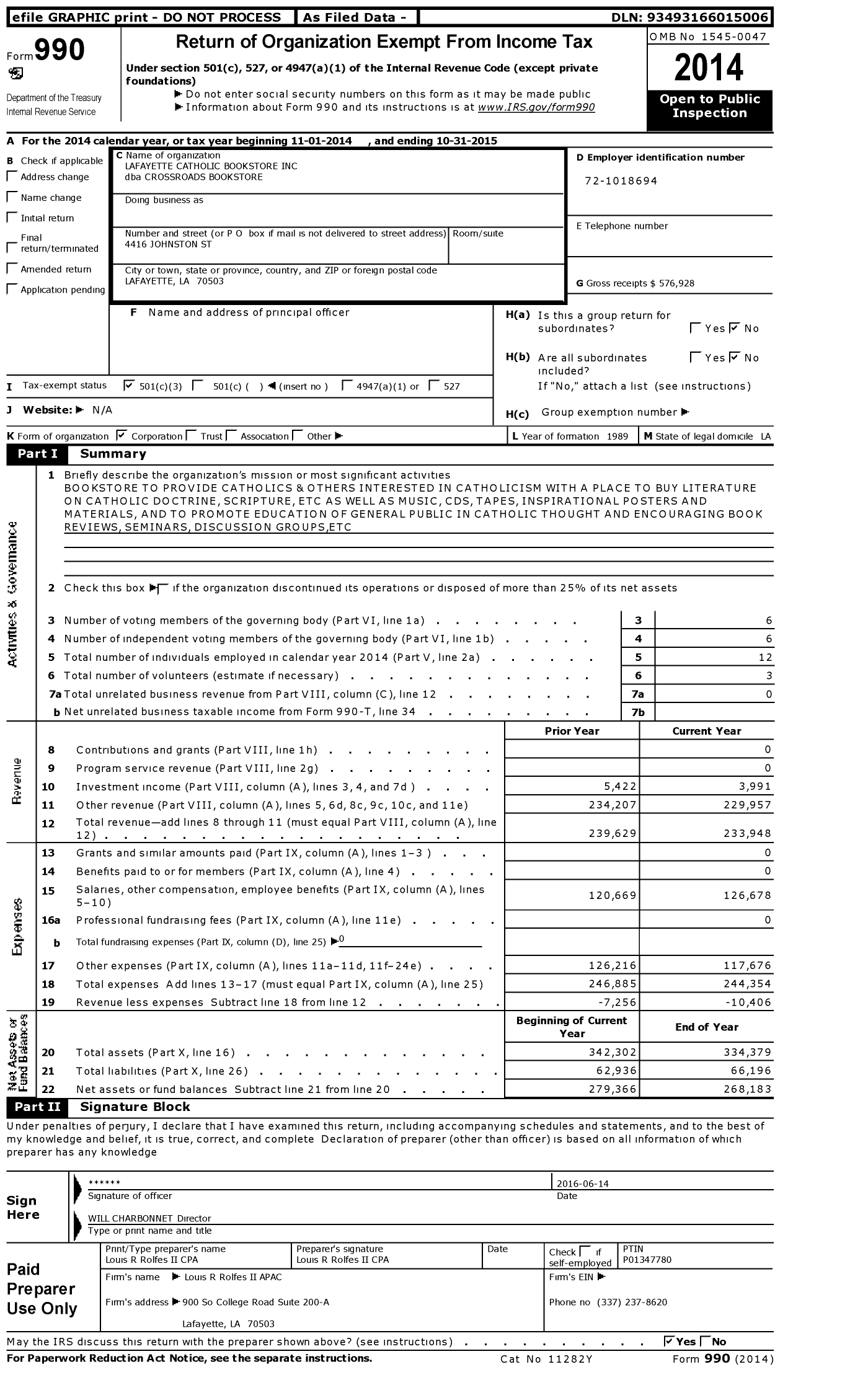 Image of first page of 2014 Form 990 for Crossroads Bookstore