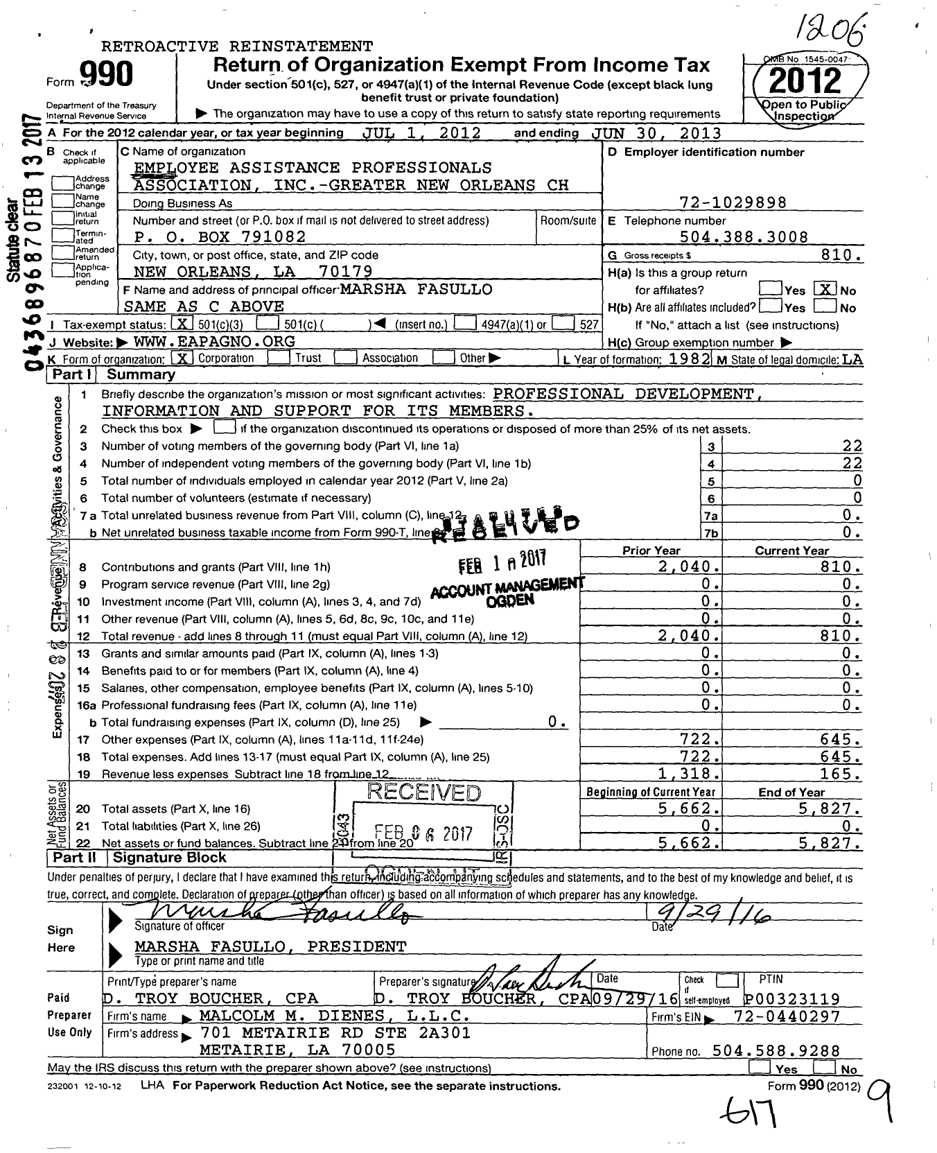 Image of first page of 2011 Form 990 for Greater New Orleans Chapter of the Employee Assistance Professionals