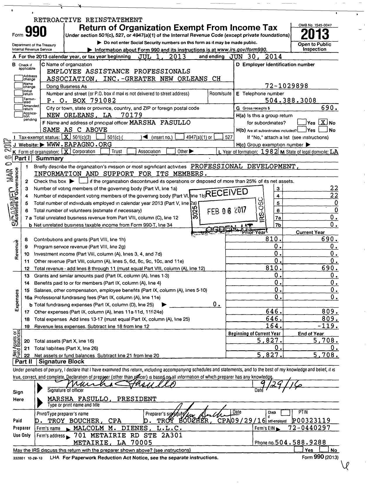 Image of first page of 2013 Form 990 for Greater New Orleans Chapter of the Employee Assistance Professionals