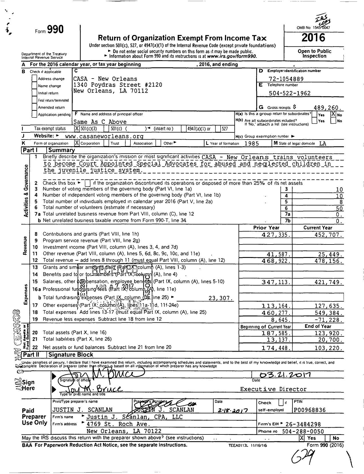 Image of first page of 2016 Form 990 for Casa - New Orleans