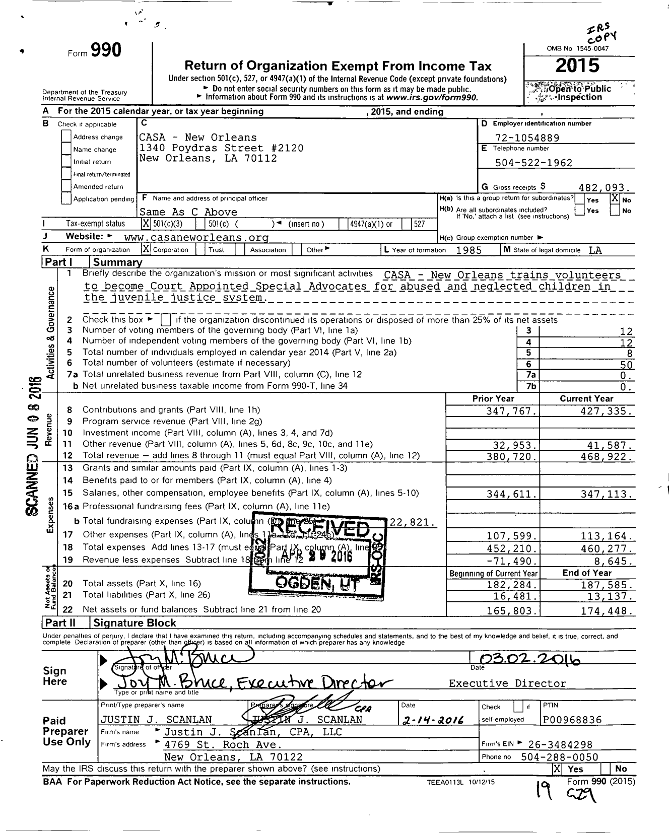 Image of first page of 2015 Form 990 for Casa - New Orleans