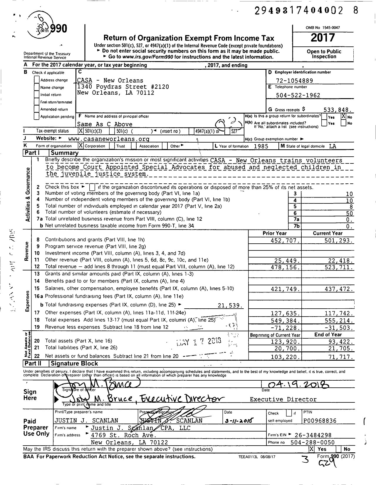 Image of first page of 2017 Form 990 for Casa - New Orleans