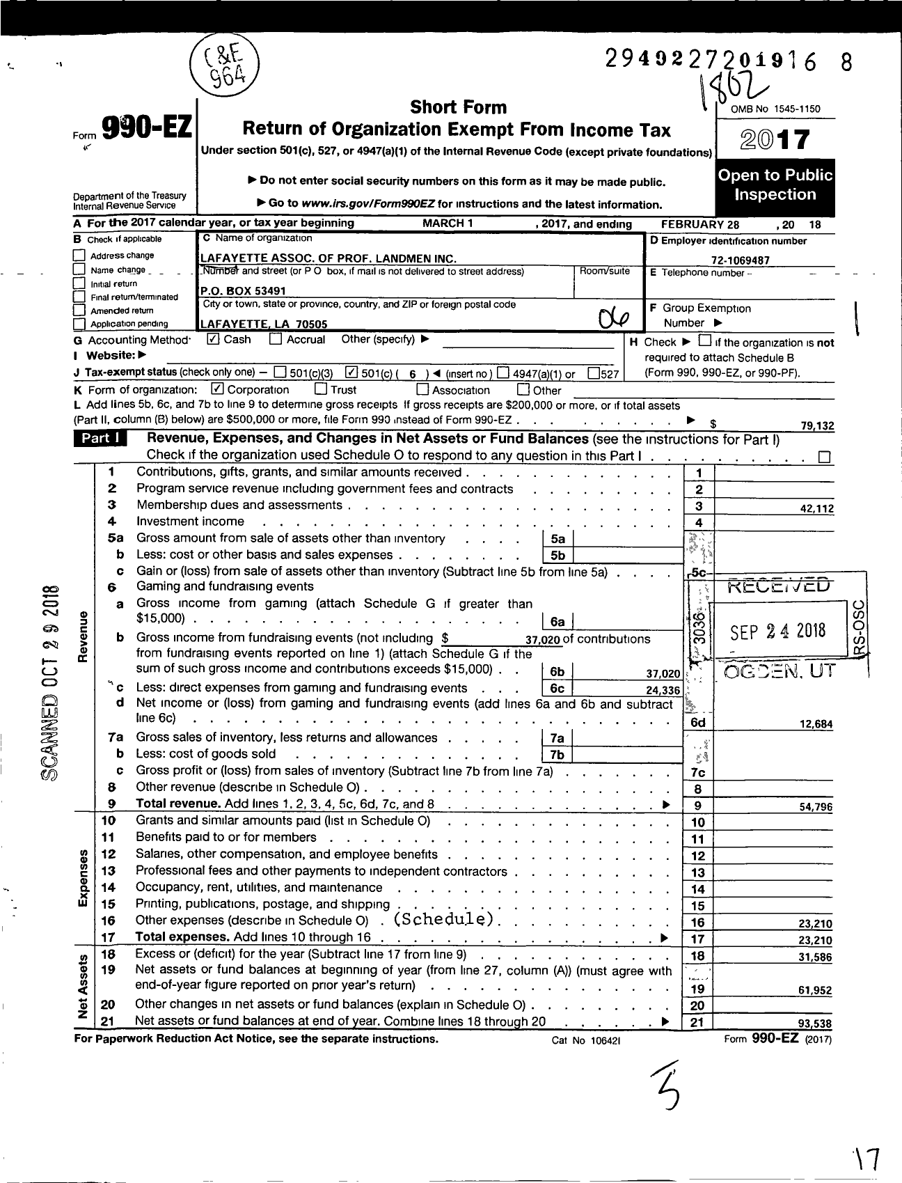 Image of first page of 2017 Form 990EO for Lafayette Association of Petroleum Landmen