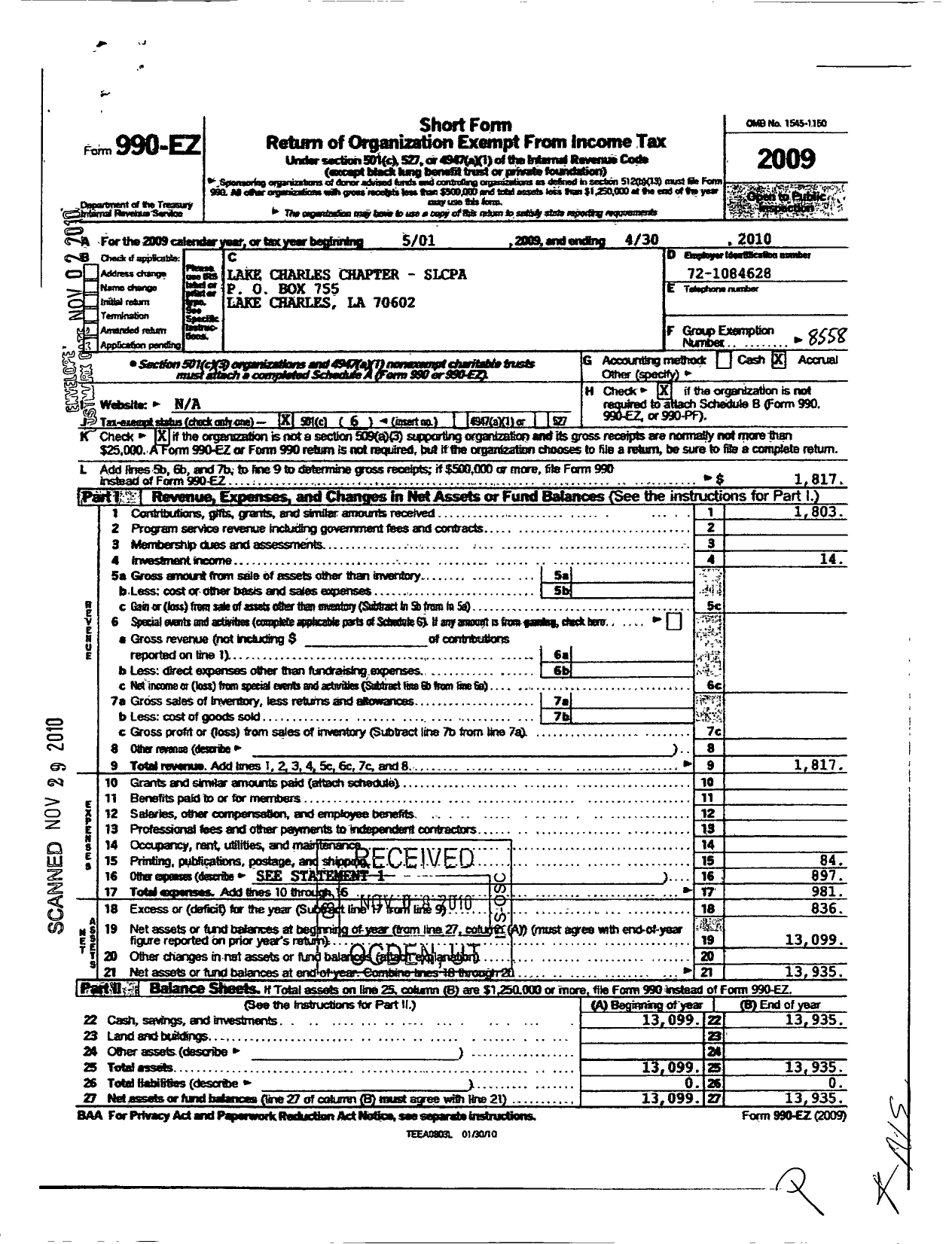 Image of first page of 2009 Form 990EO for Society of Louisiana Certified Public Accountants / Lake Charles Chapter