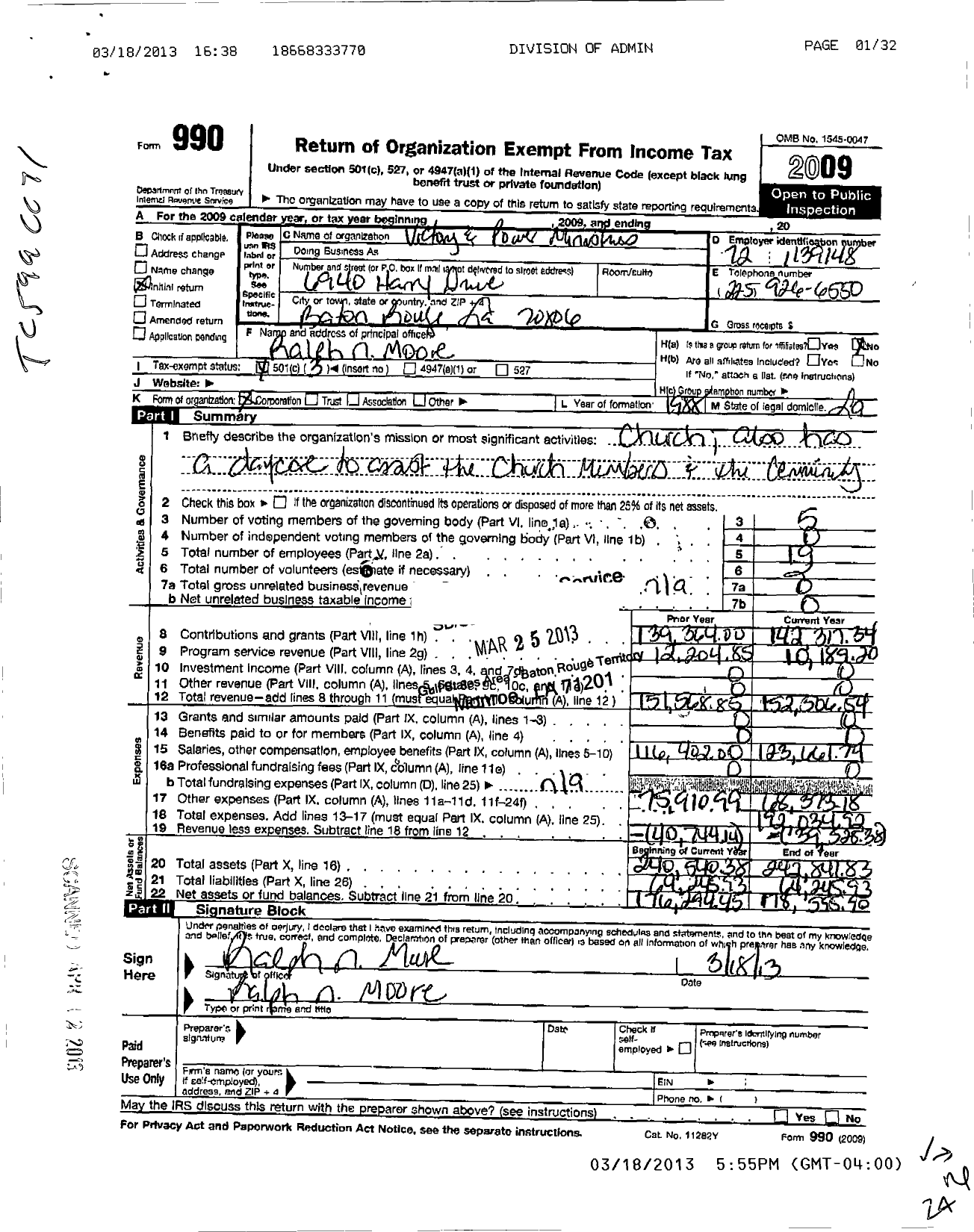 Image of first page of 2009 Form 990 for Victory and Power Ministries