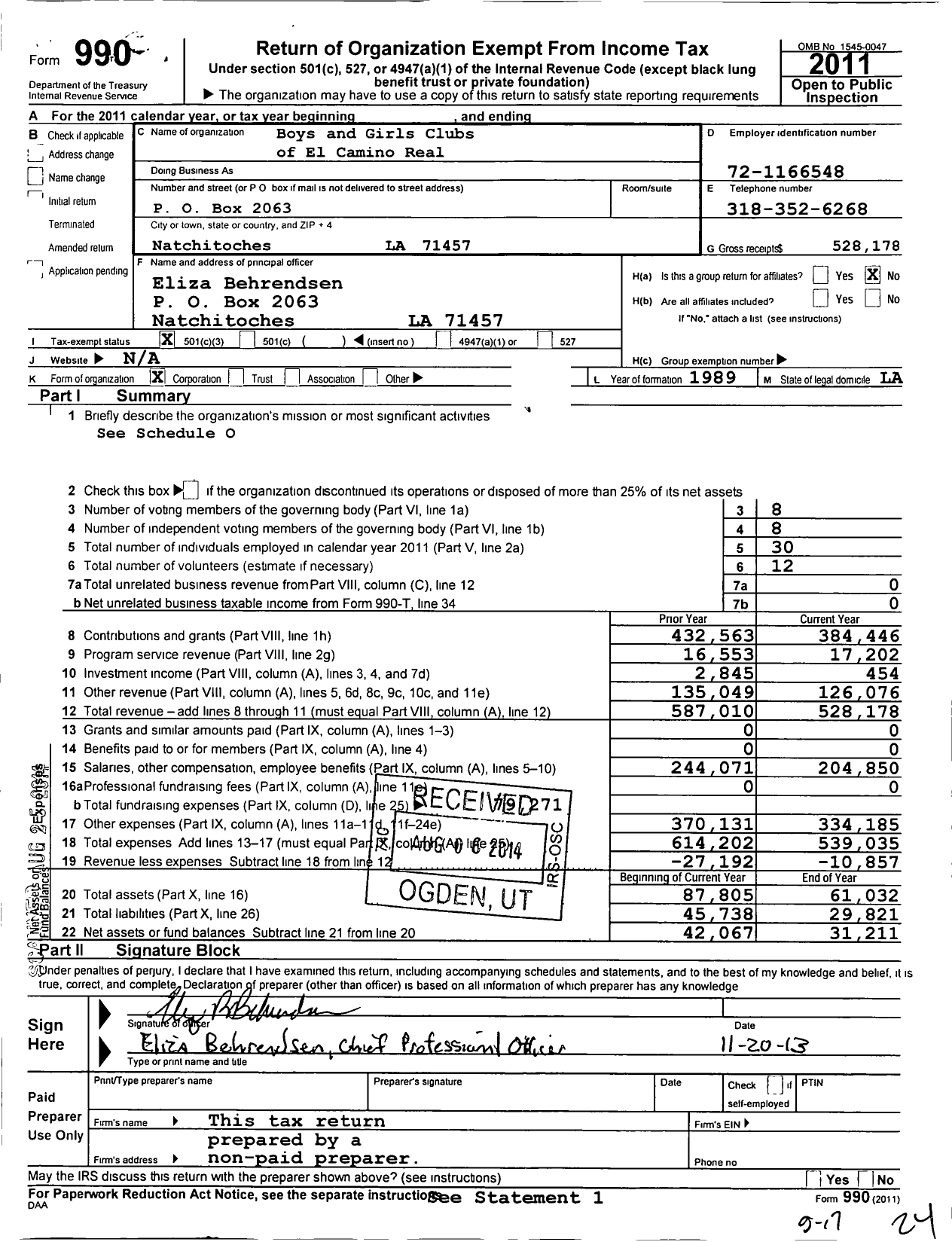 Image of first page of 2011 Form 990 for Boys and Girls Clubs of El Camino Real