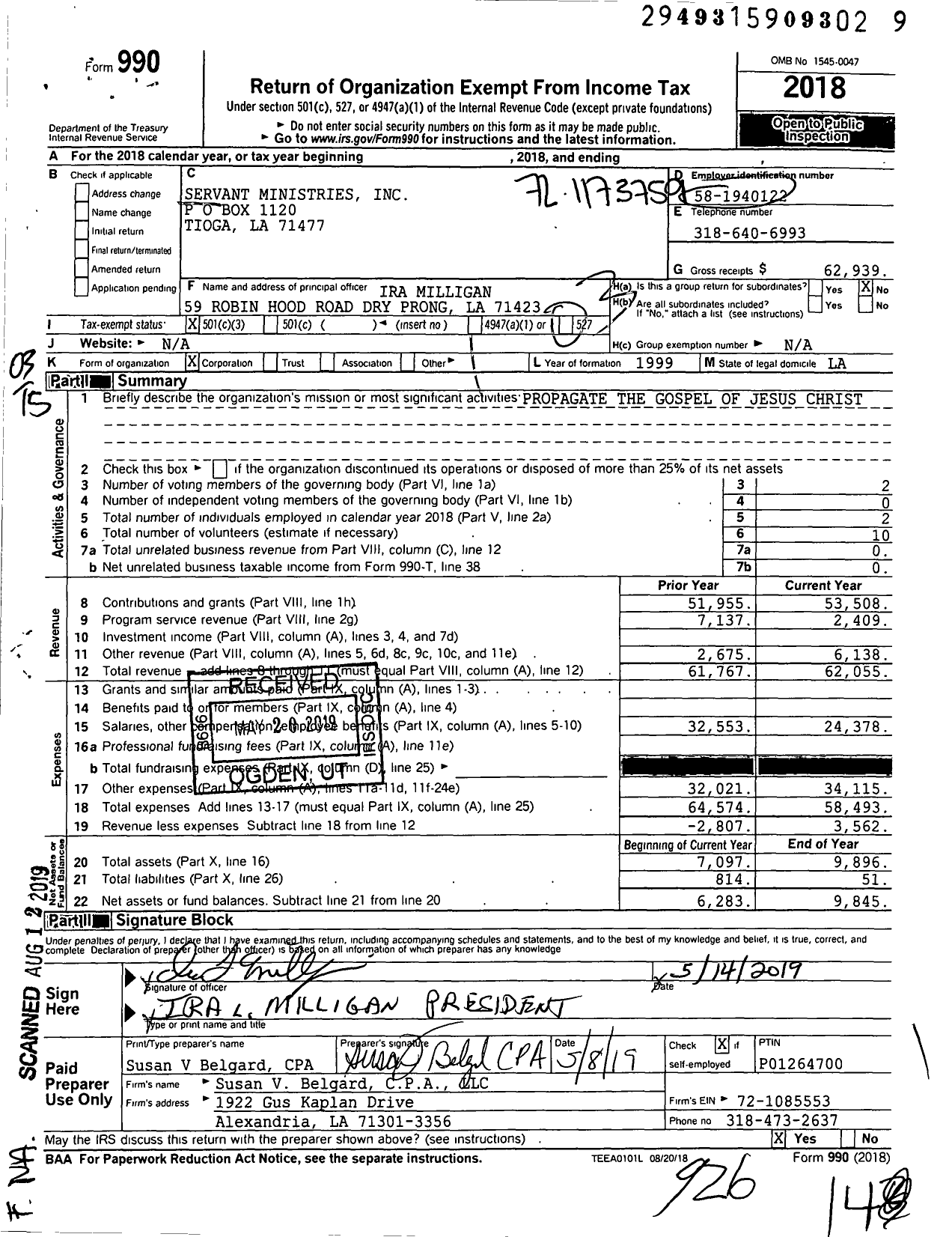 Image of first page of 2018 Form 990 for Servant Ministries