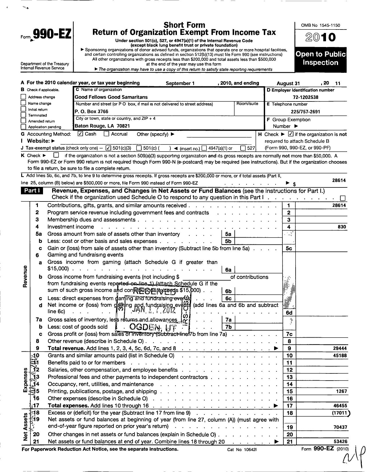 Image of first page of 2010 Form 990EZ for Good Fellows - Good Samaritans