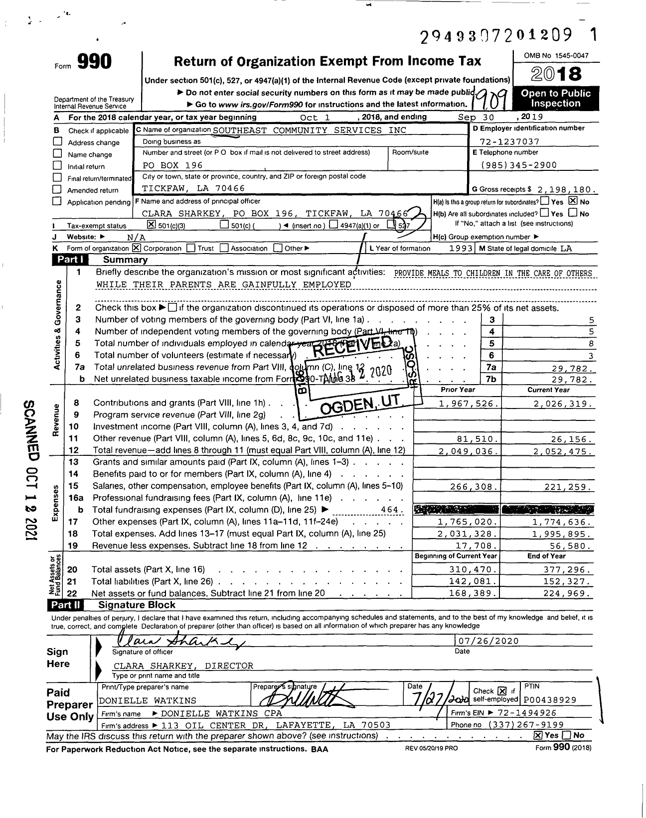 Image of first page of 2018 Form 990 for Southeast Community Services