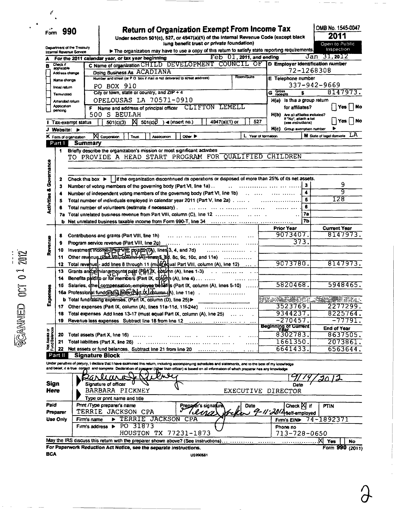 Image of first page of 2011 Form 990 for Child Development Council of Acadiana