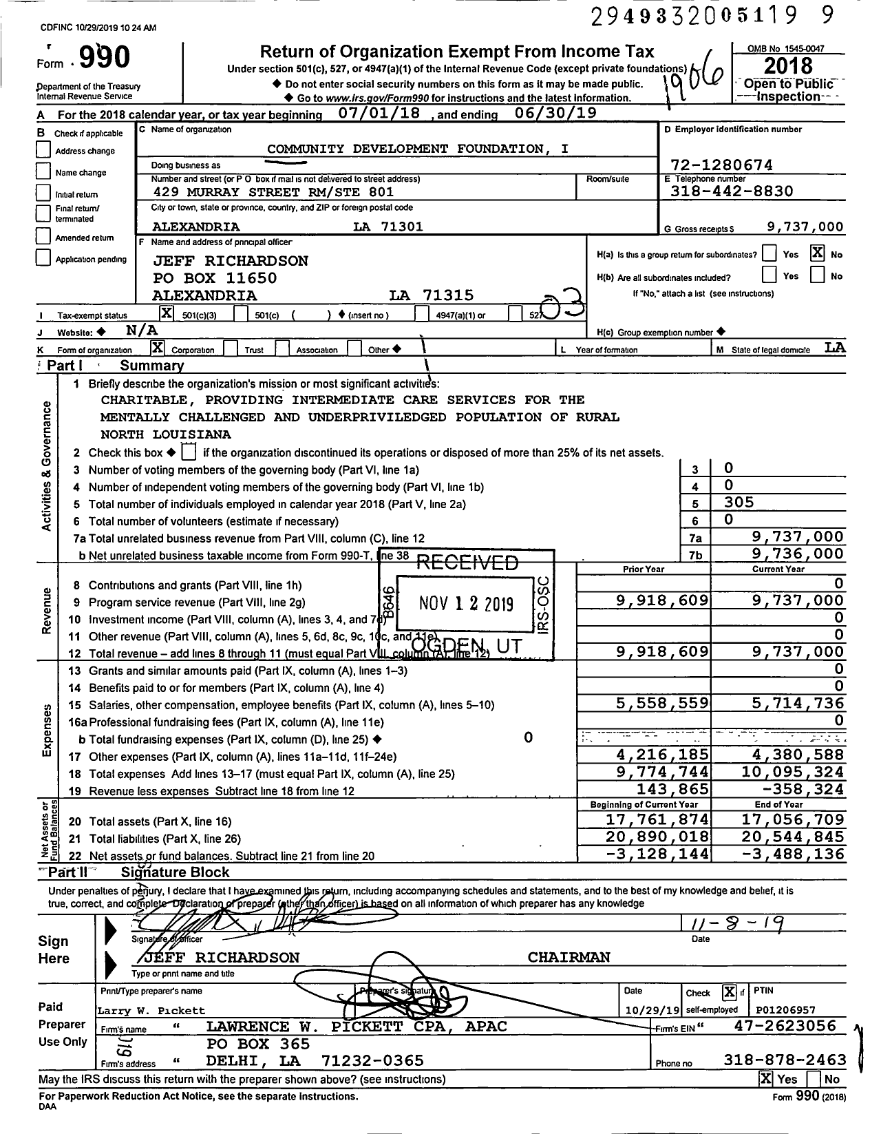 Image of first page of 2018 Form 990 for Community Development Foundation I