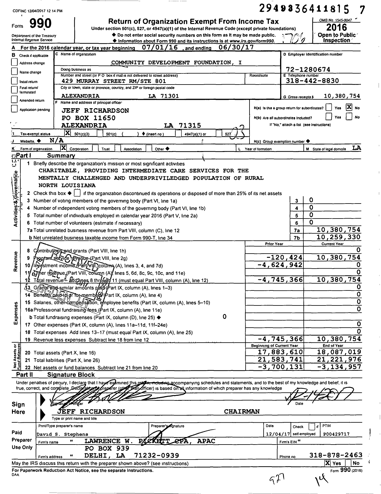 Image of first page of 2016 Form 990 for Community Development Foundation I