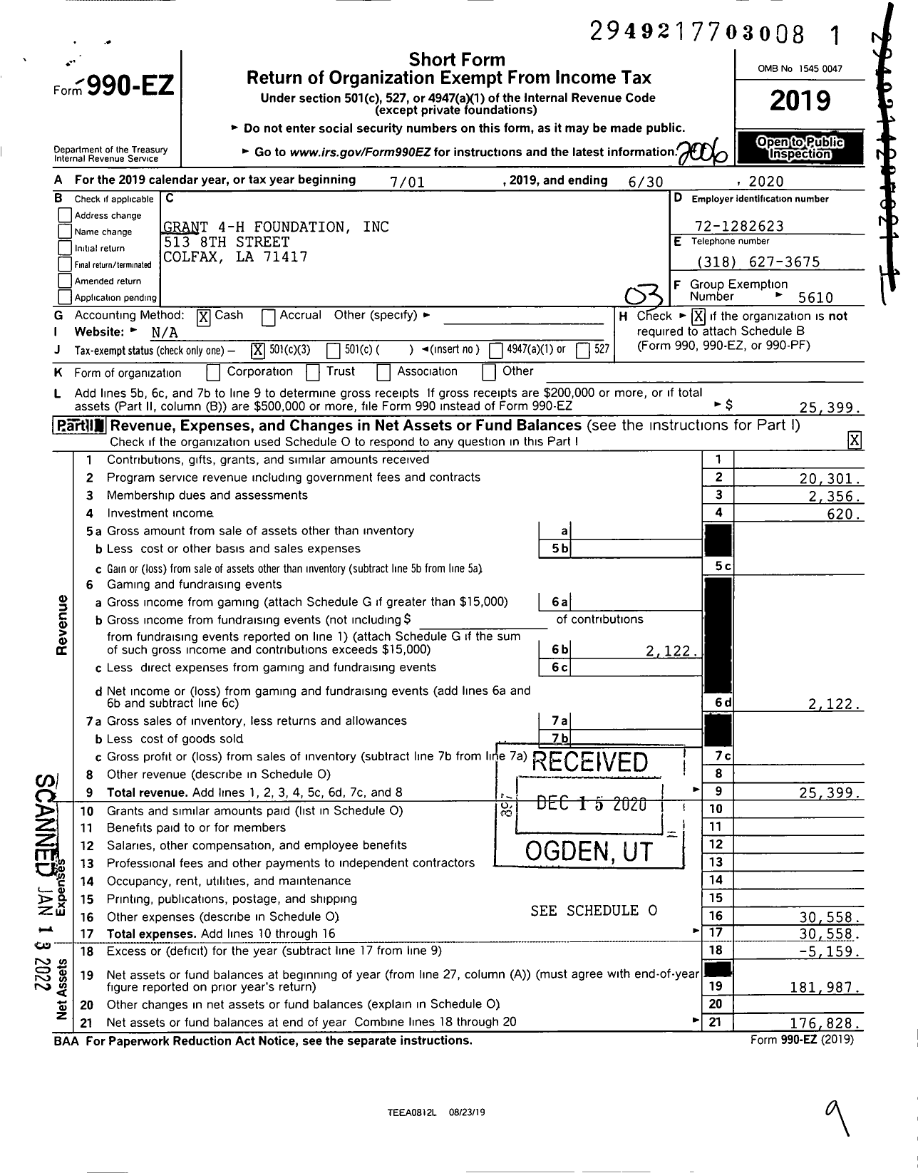 Image of first page of 2019 Form 990EZ for GRANT 4-H Foundation
