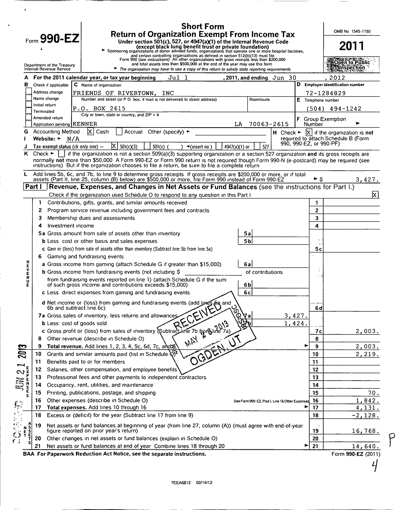 Image of first page of 2011 Form 990EZ for Friends of Rivertown