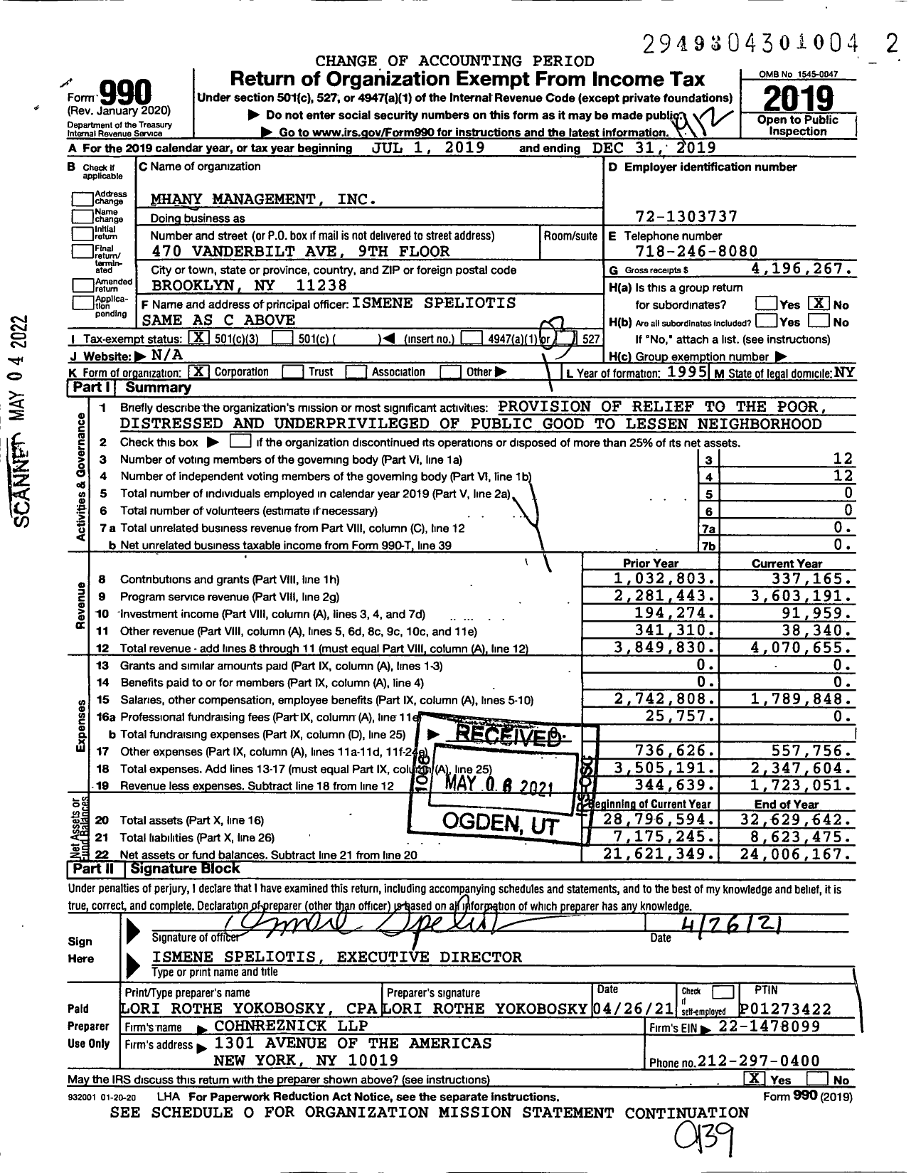 Image of first page of 2019 Form 990 for Mhany Management
