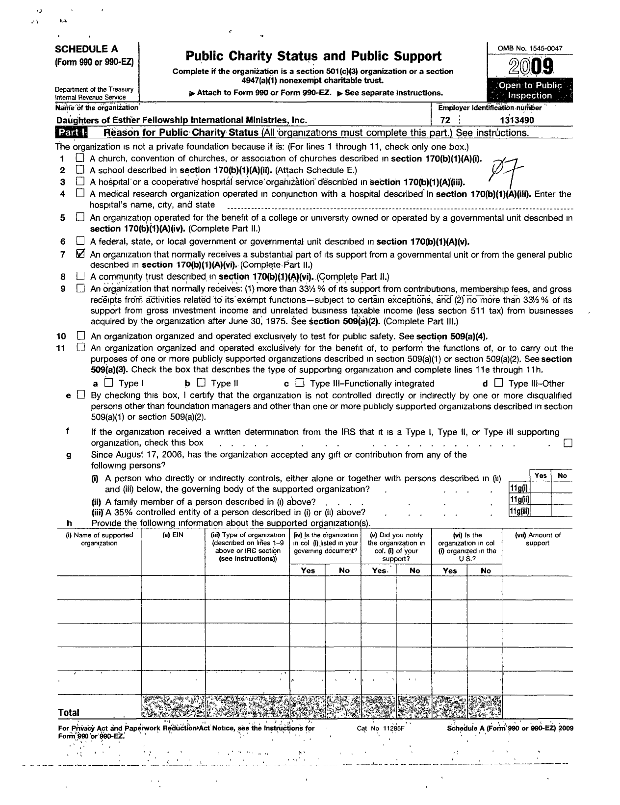 Image of first page of 2009 Form 990ER for Daughters of Esther Fellowship International Ministries