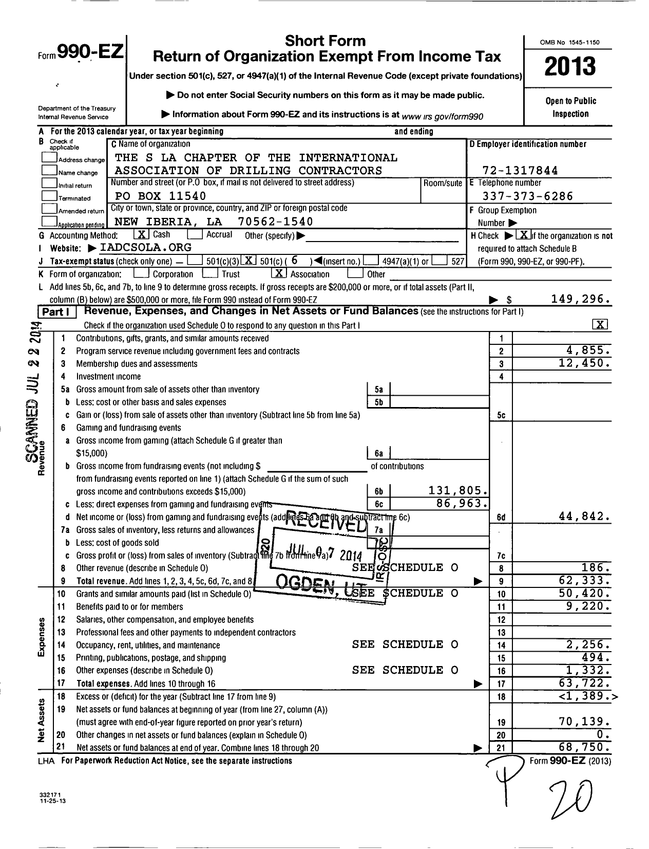 Image of first page of 2013 Form 990EO for The S La Chapter of the International Association of Drilling Contractors