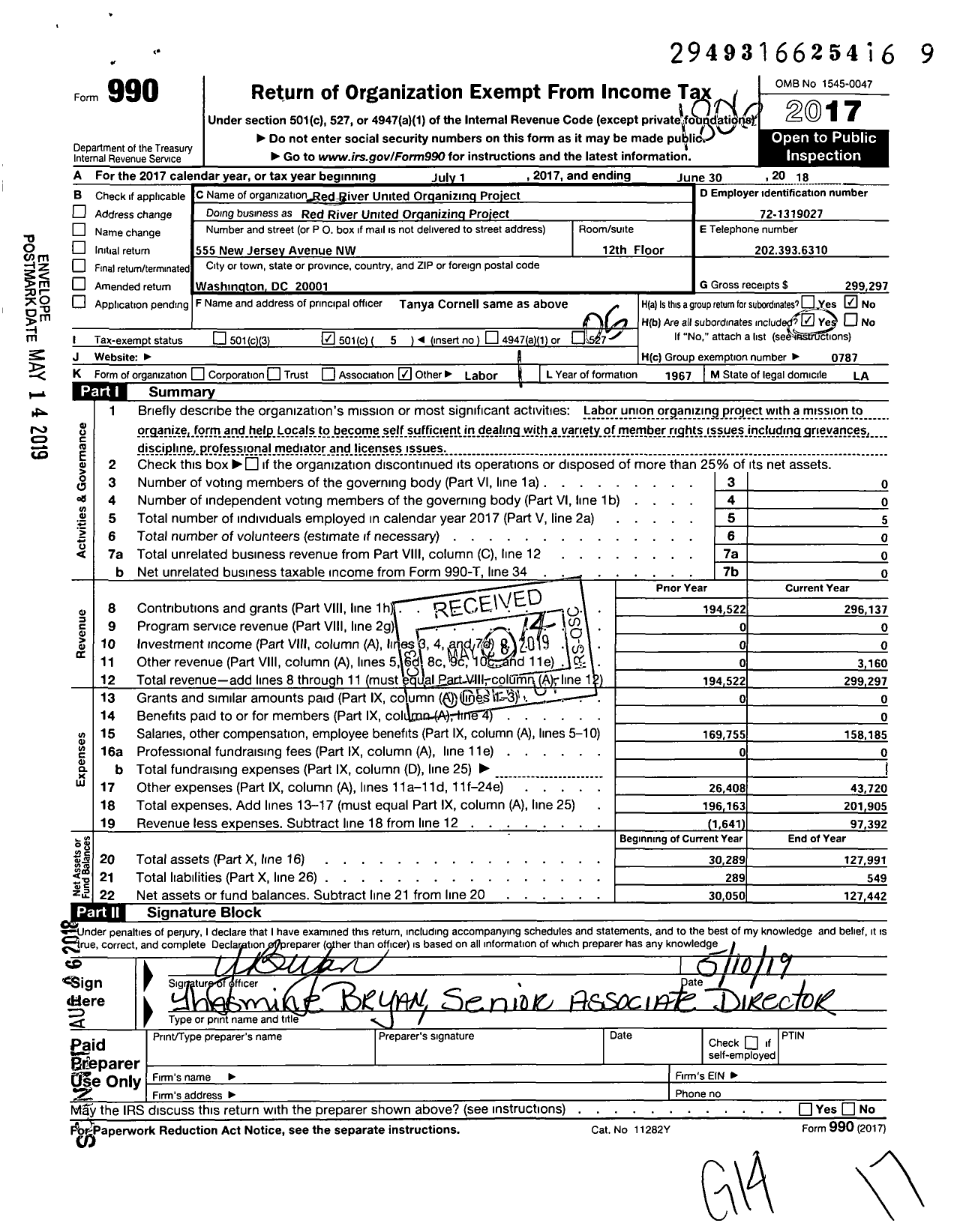 Image of first page of 2017 Form 990O for American Federation of Teachers - Red River United Organizing Project