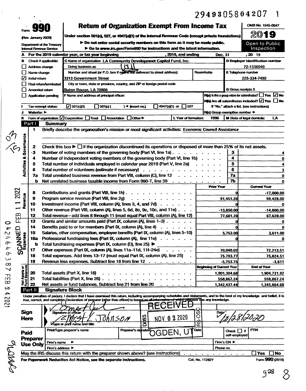 Image of first page of 2019 Form 990 for La Community Development Capital Fund