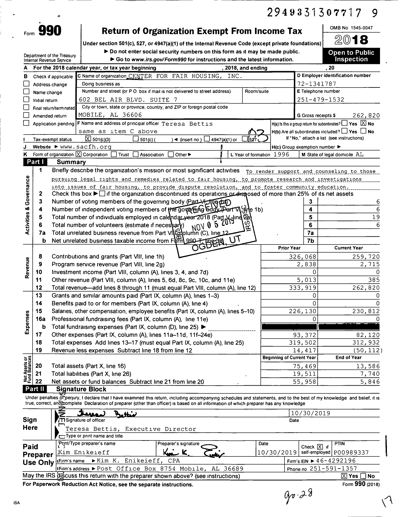 Image of first page of 2018 Form 990 for Center For Fair Housing